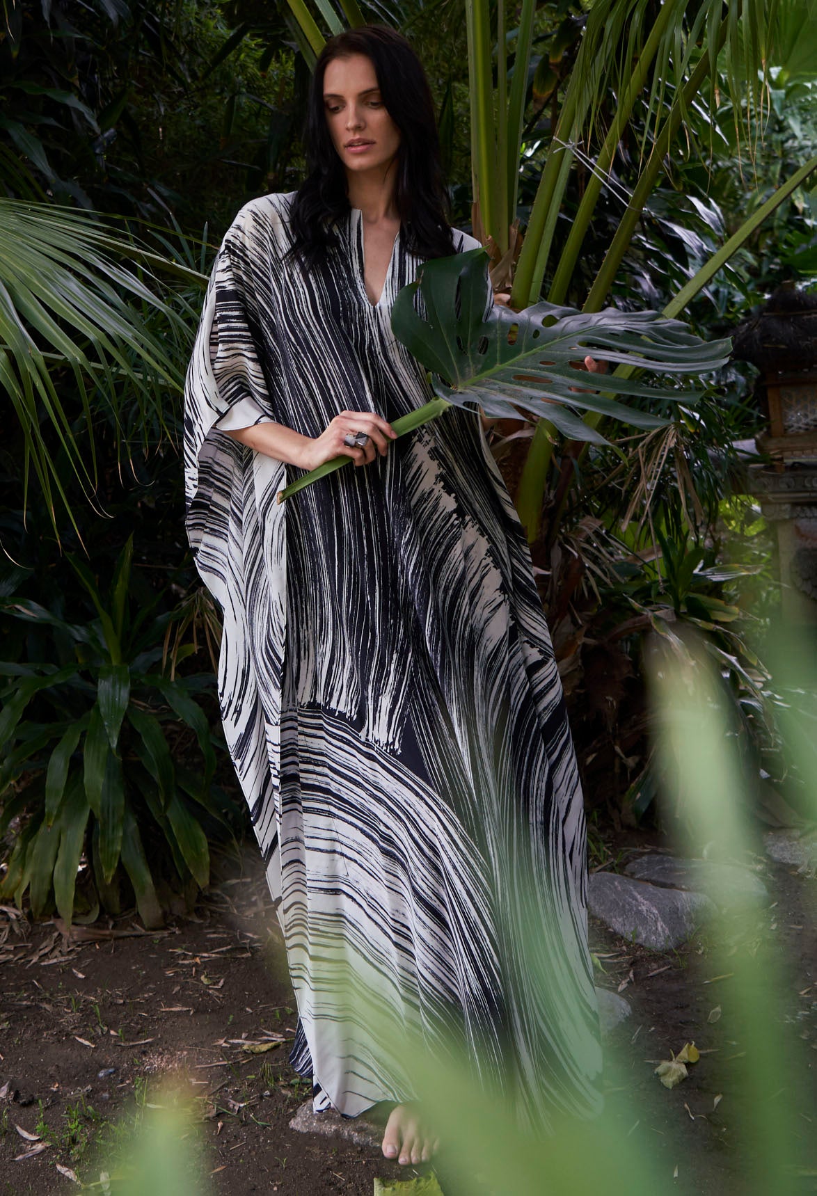 Malaysia Collection: Monsoon Print Long Silk Caftan - Few Made! - ocean+main