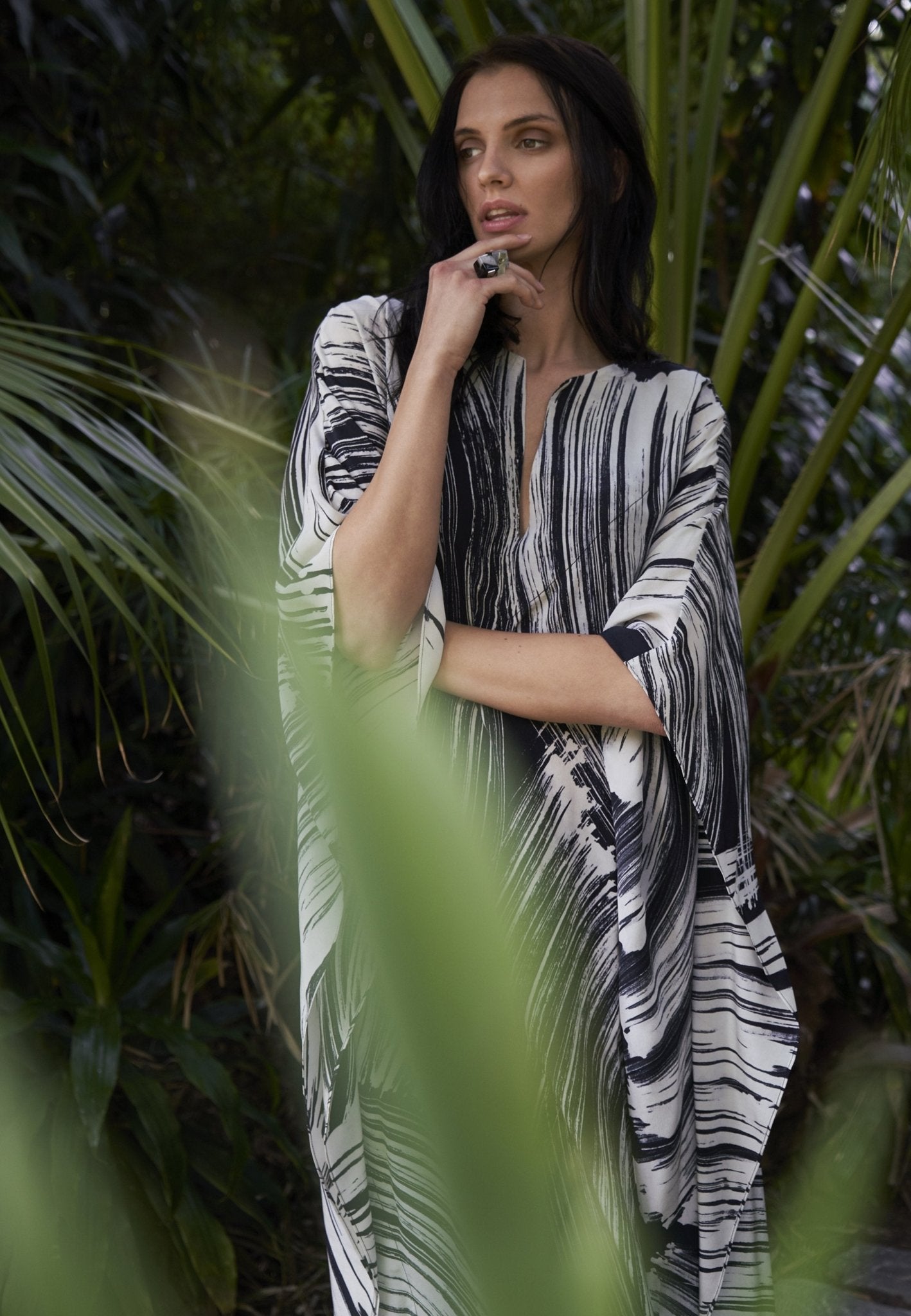 Malaysia Collection: Monsoon Print Long Silk Caftan - Few Made! - ocean+main