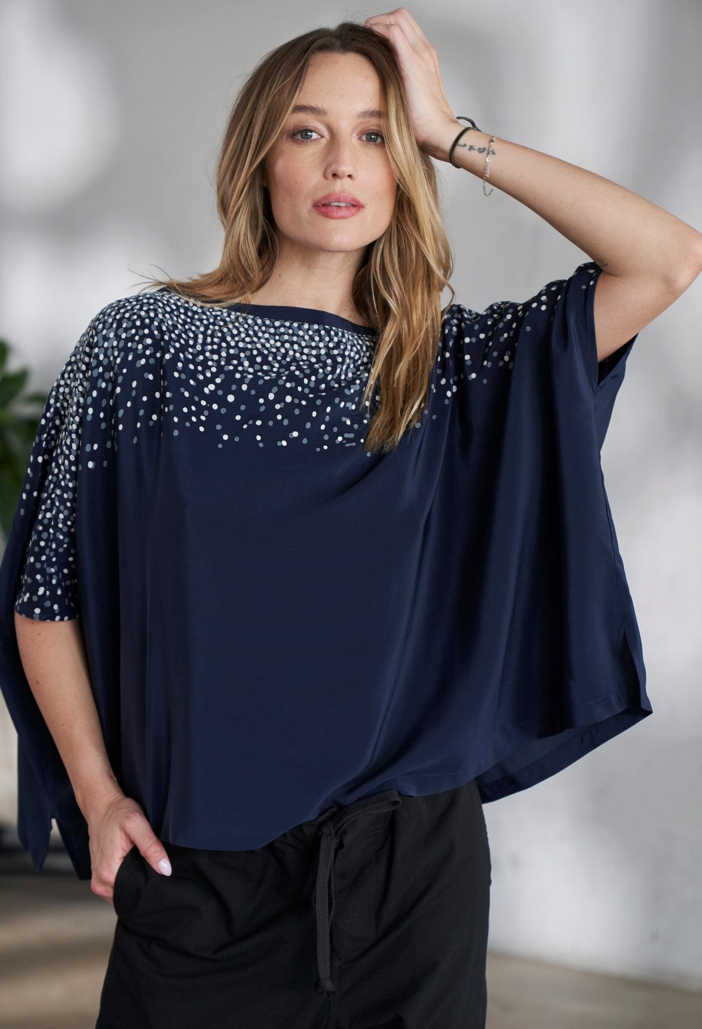 Malaysia Collection - Navy Stardust Silk Square Top - Very Limited Edition - ocean+main