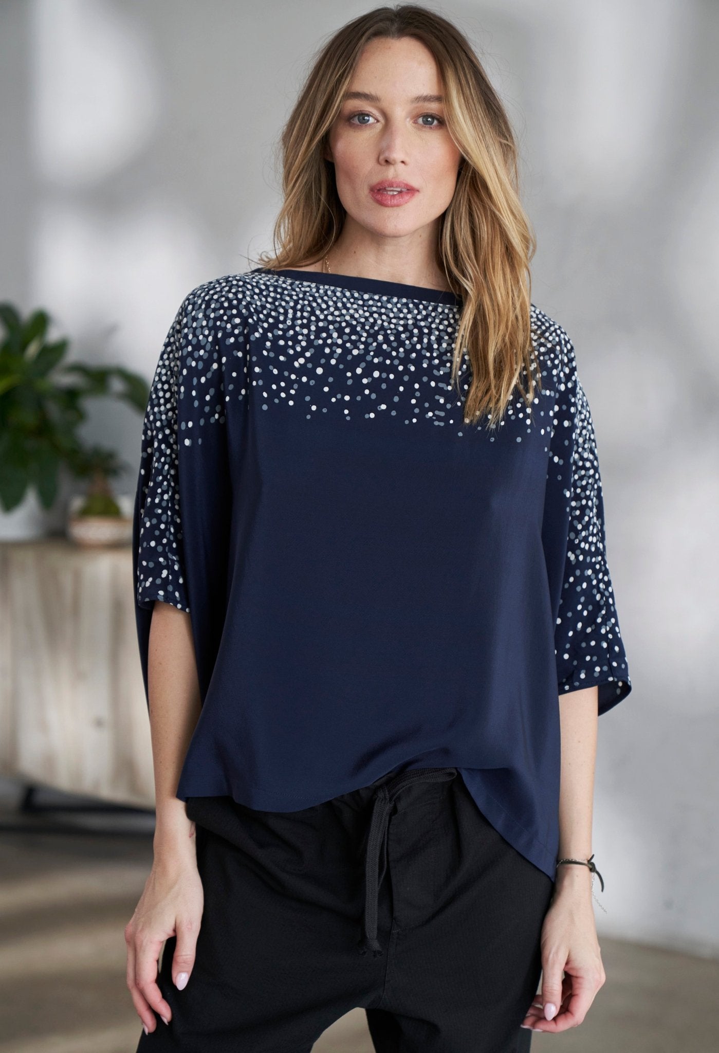 Malaysia Collection - Navy Stardust Silk Square Top - Very Limited Edition - ocean+main