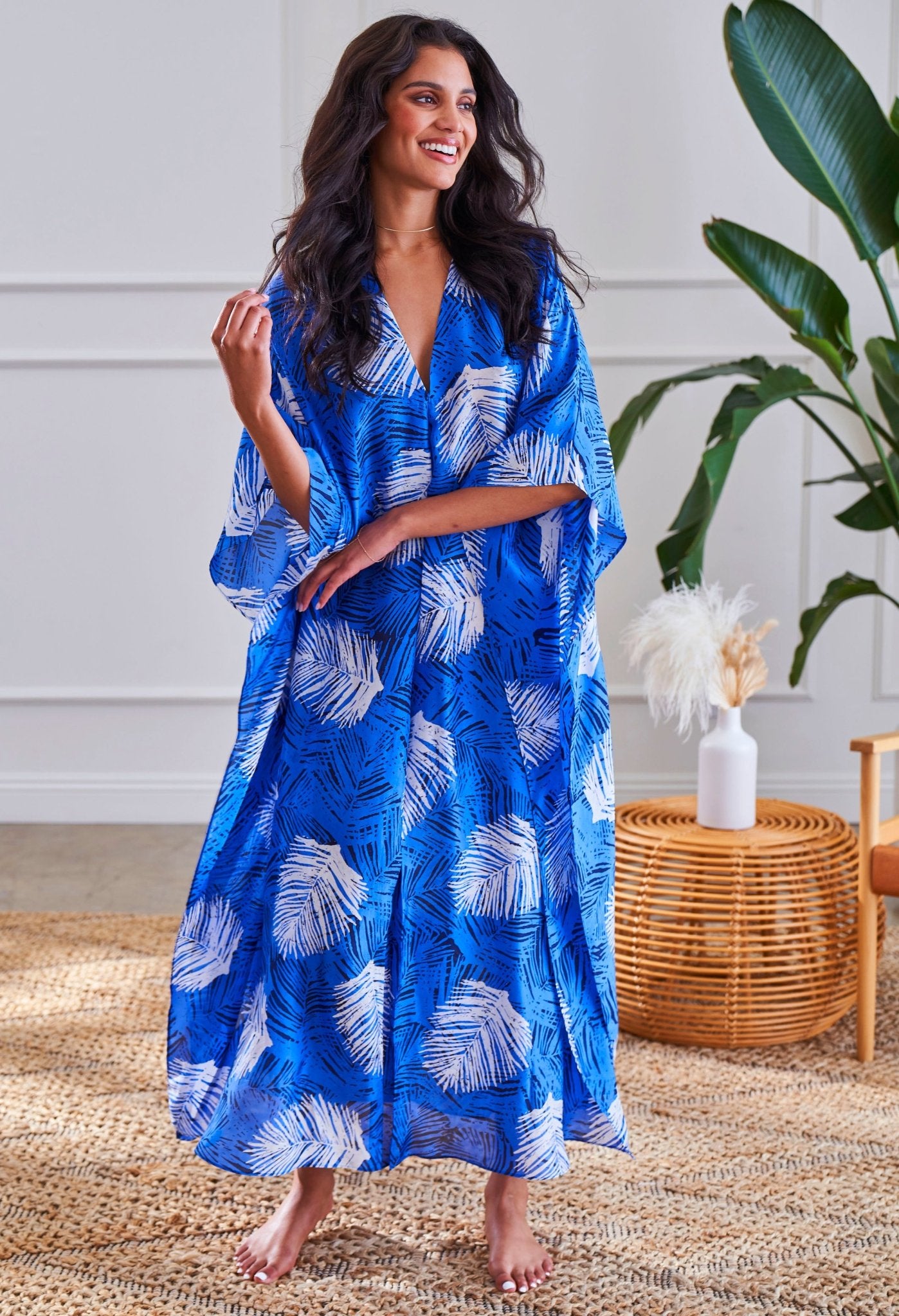 Malaysia Collection: Paradiso Fern Long Silk Caftan - Few Made! - ocean+main