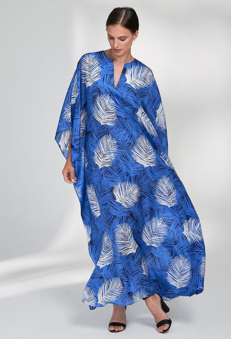 Malaysia Collection: Paradiso Print Belted Long Silk Caftan - Few Made! - ocean+main