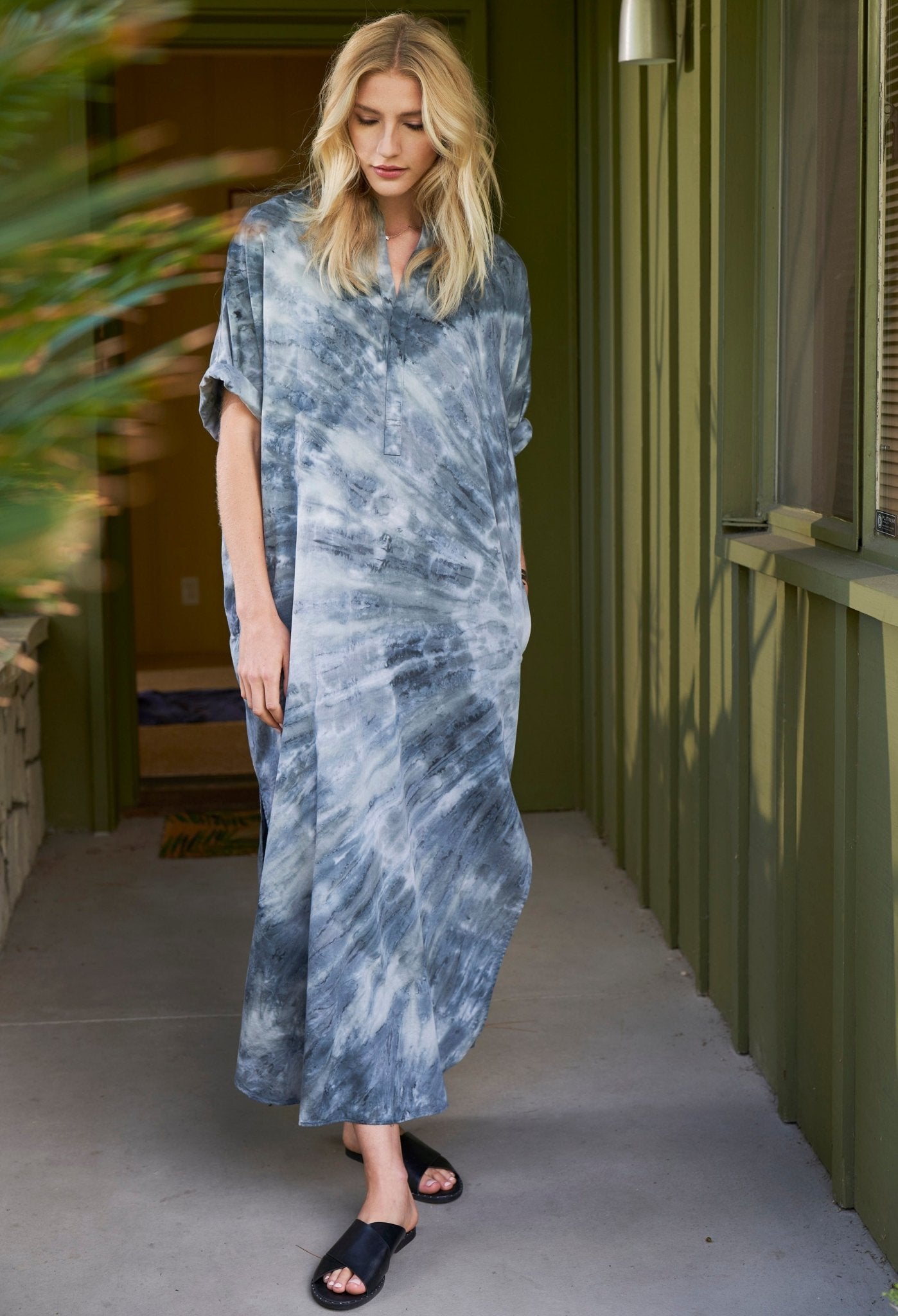 Moon Glow Blue Grey Cotton Long Easy Dress - ocean+main