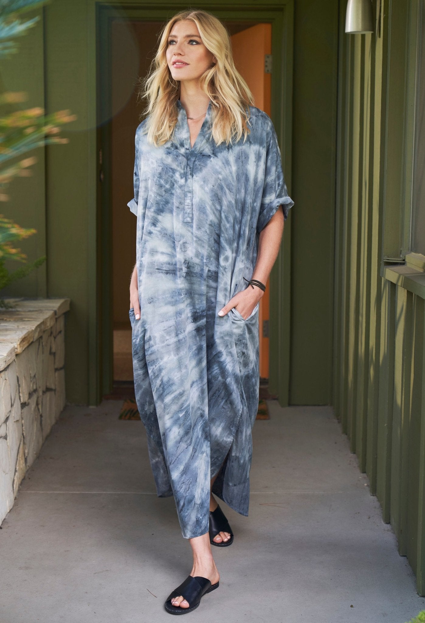 Moon Glow Blue Grey Cotton Long Easy Dress - ocean+main