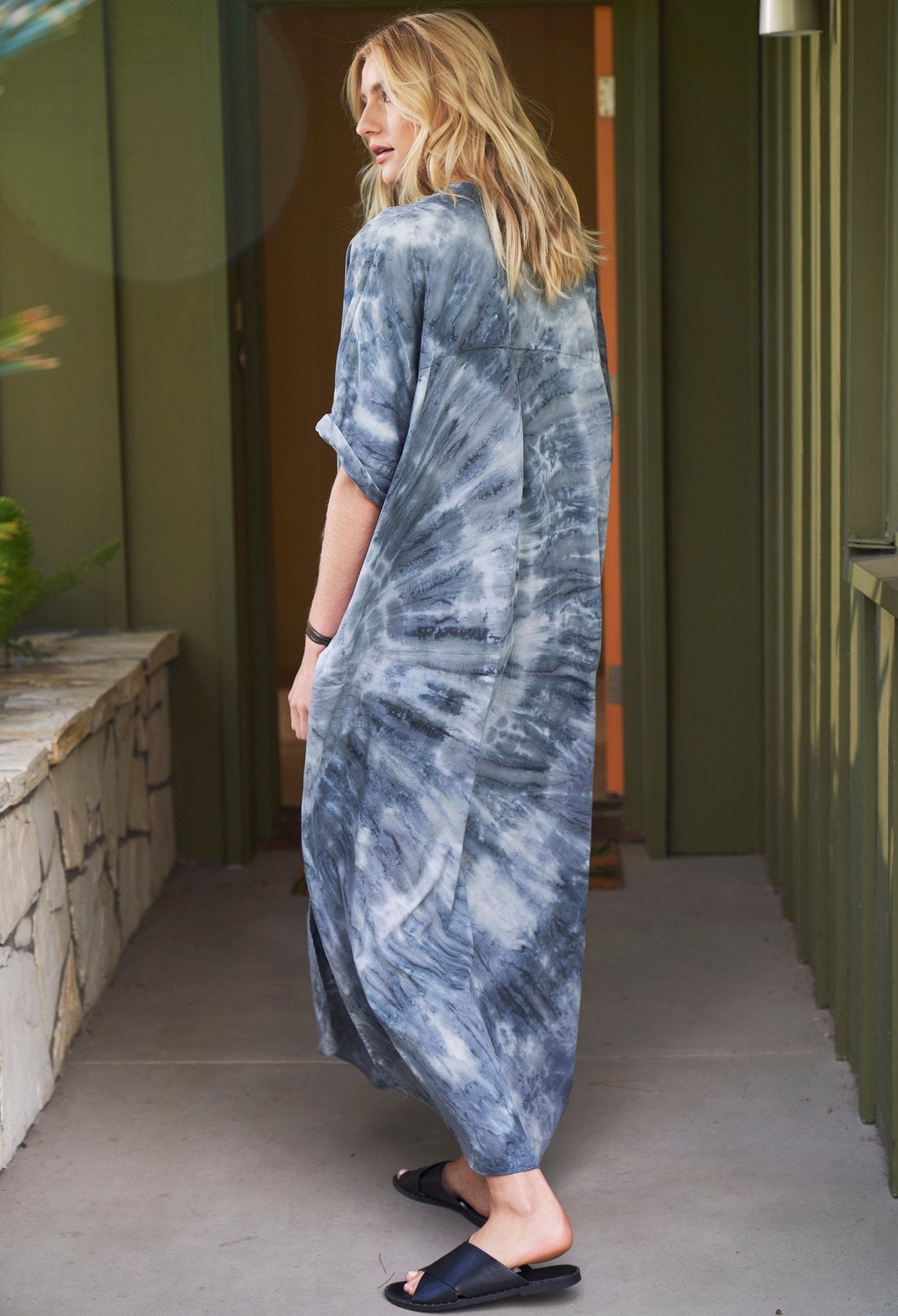 Moon Glow Blue Grey Cotton Long Easy Dress - ocean+main