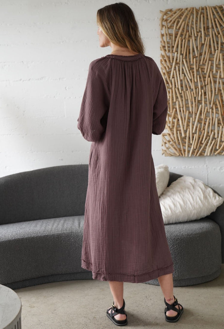 Mushroom Gauze Dress with Pockets - ocean+main