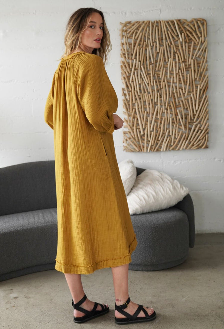 Mustard Gauze Dress with Pockets - ocean+main