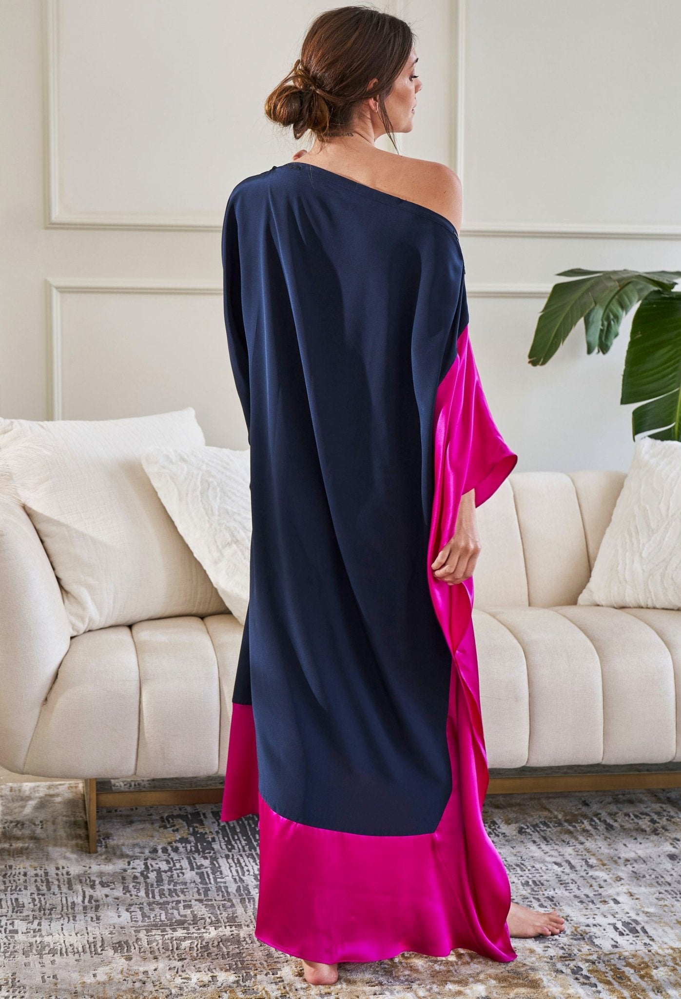 Navy and Fuchsia Boatneck Silk Caftan - ocean+main