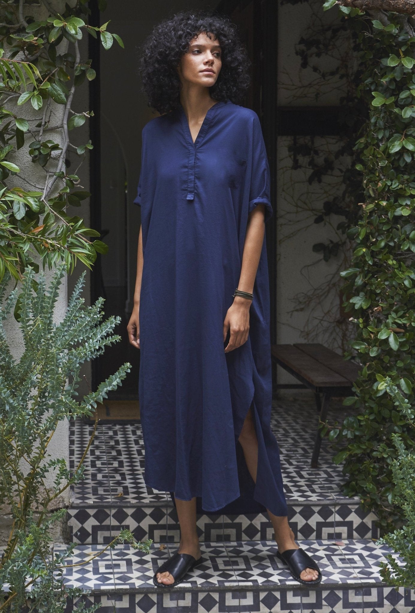 Navy Cotton Long Easy Dress - ocean+main