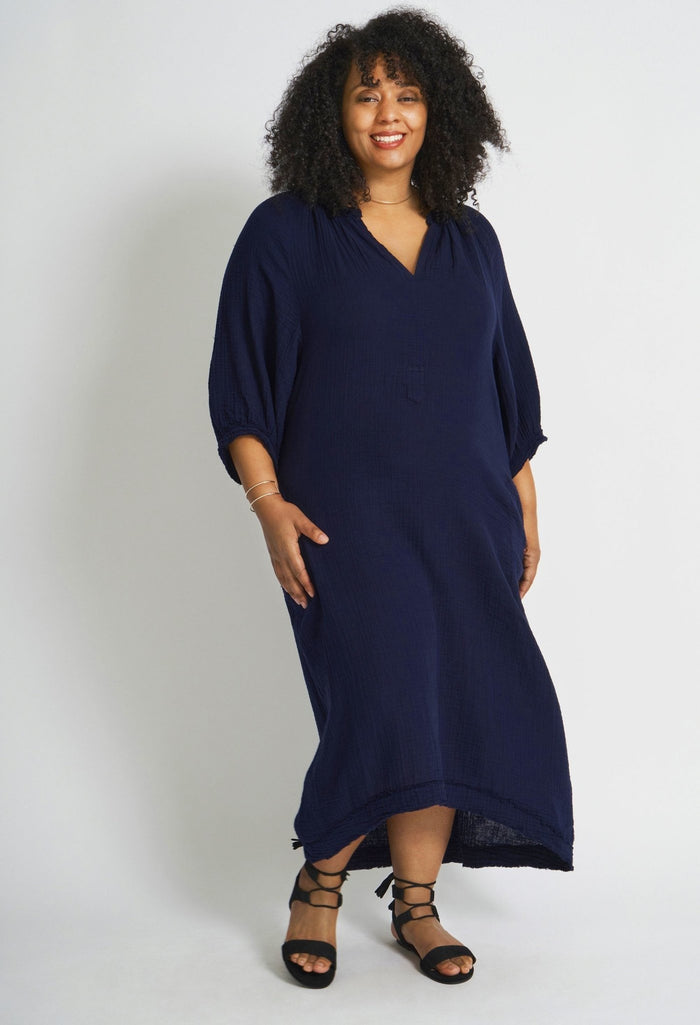 Gauze Dress with Pockets - Cotton Midi Dress