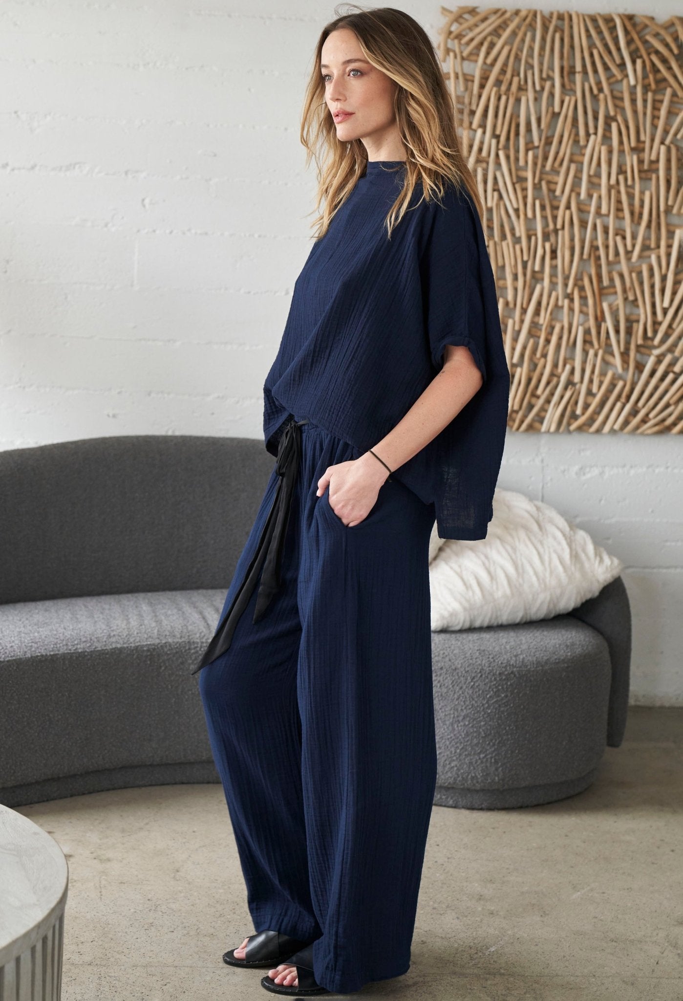 Navy Gauze Palazzo Pant - ocean+main