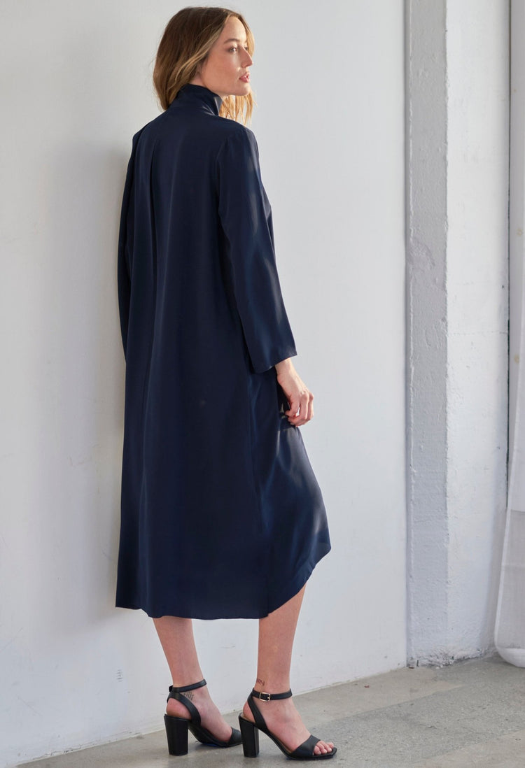 Navy Scarf Neck Silk Dress - ocean+main