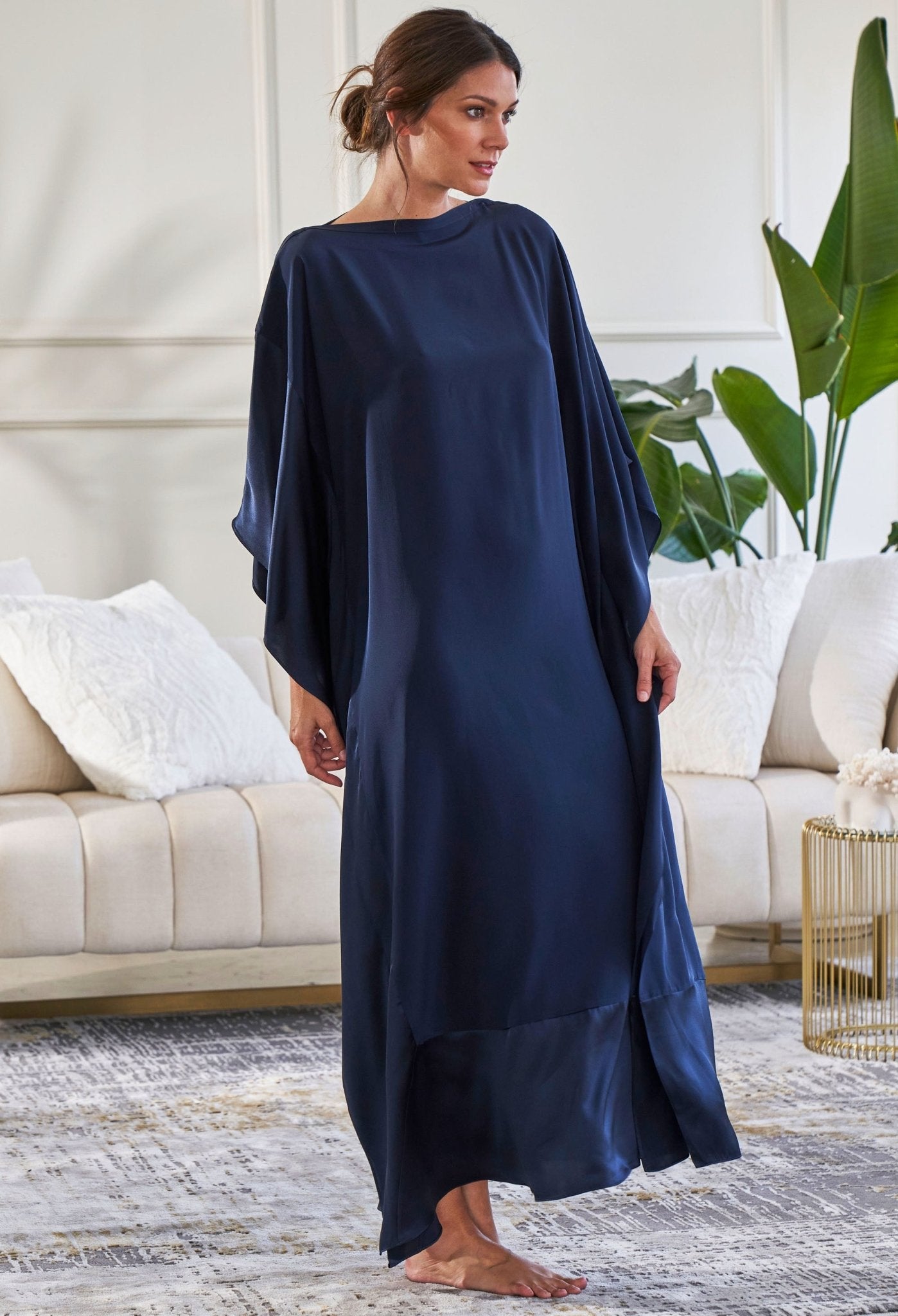 Navy Silk Boatneck Caftan - ocean+main