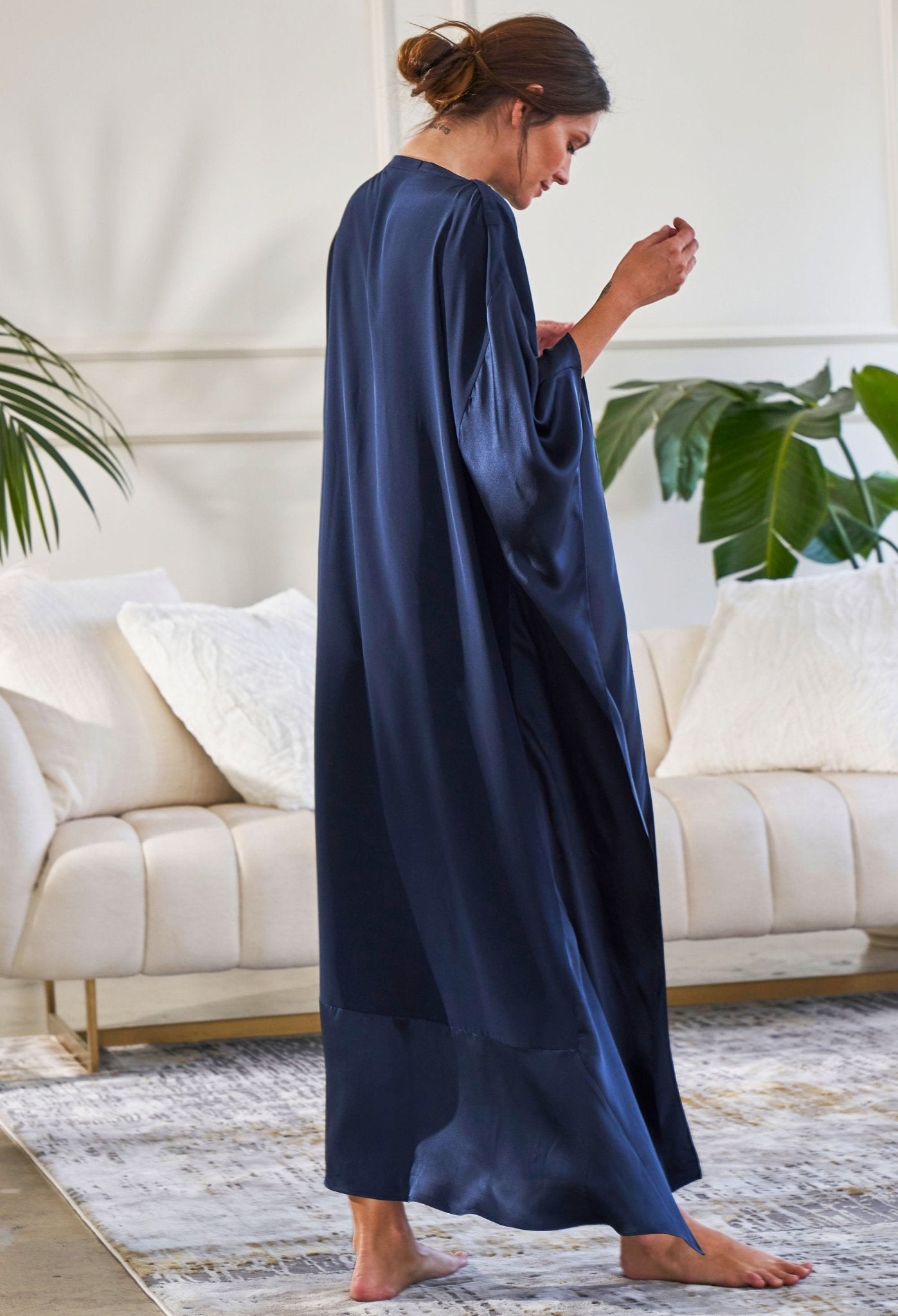 Navy Silk Boatneck Caftan - ocean+main