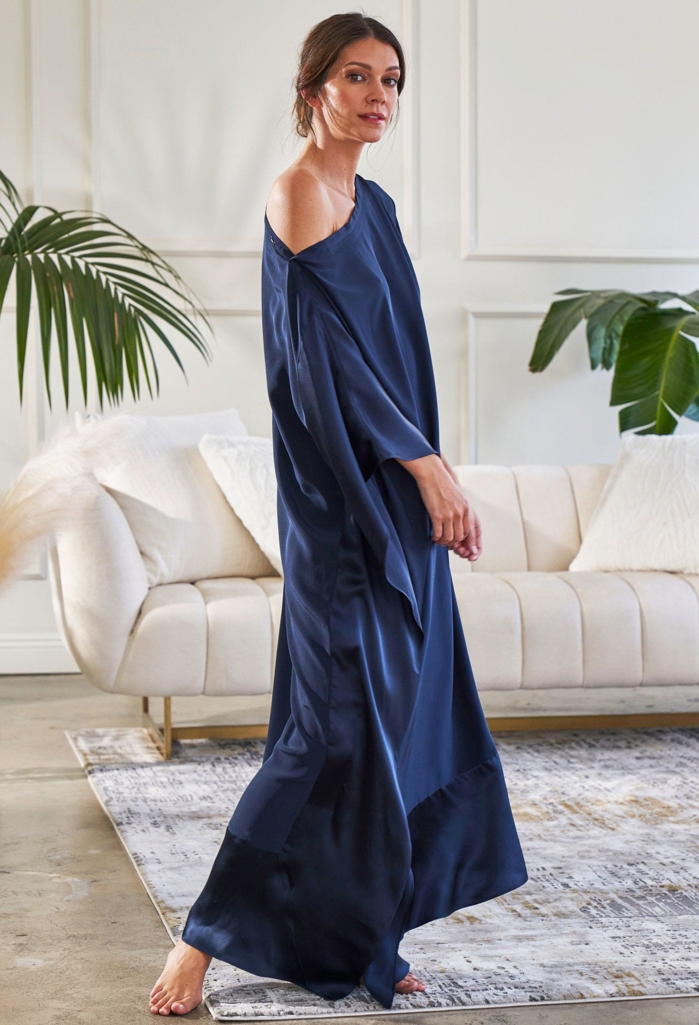 Navy Silk Boatneck Caftan - ocean+main