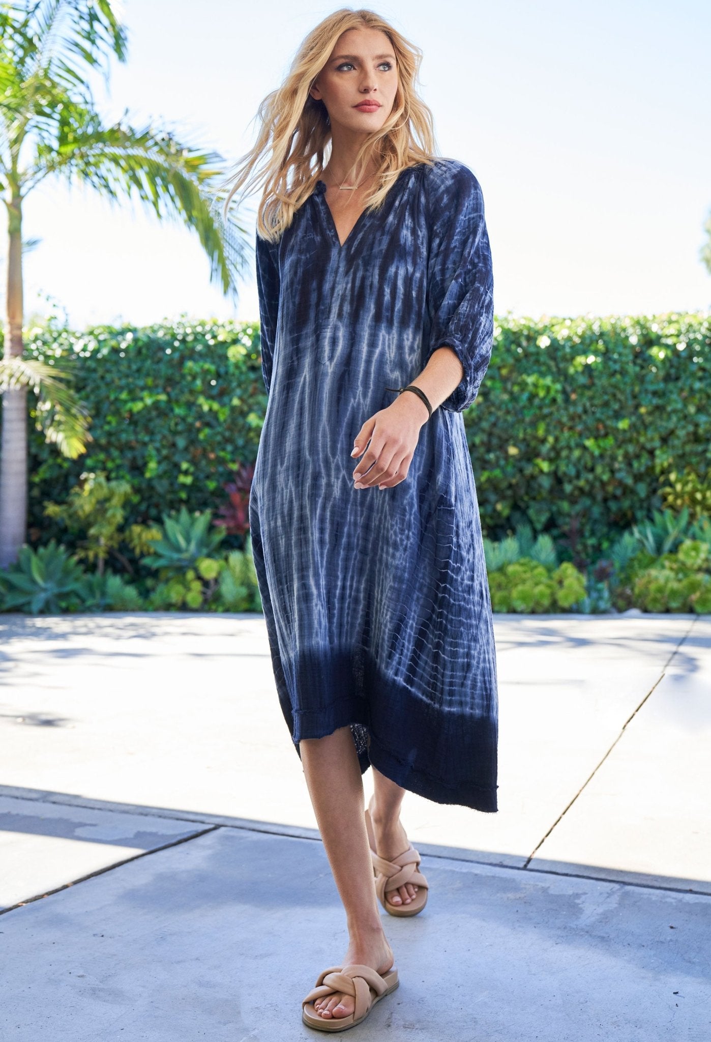 Navy Tide Print Gauze Dress with Pockets - Few Made! - ocean+main