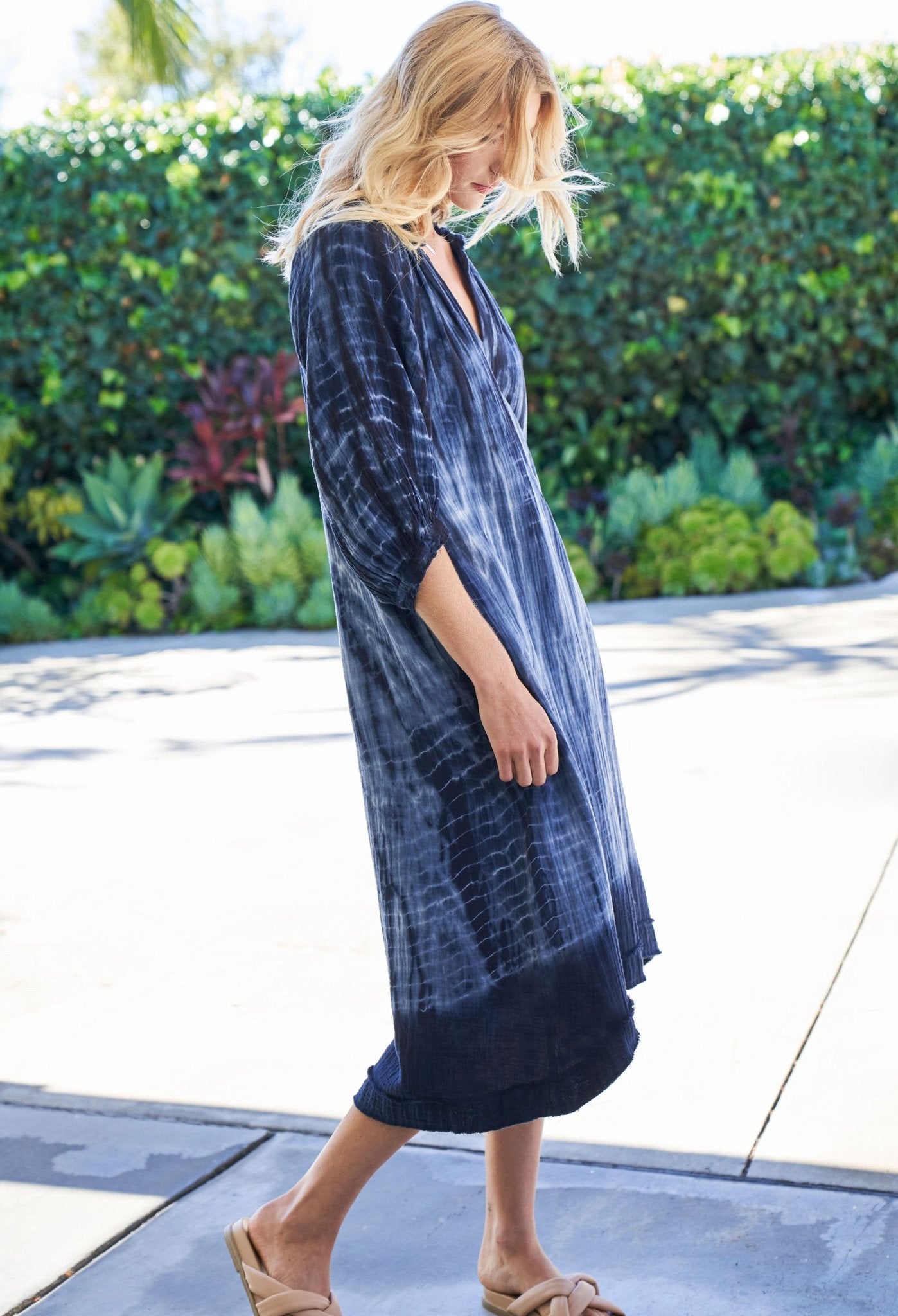 Navy Tide Print Gauze Dress with Pockets - Few Made! - ocean+main