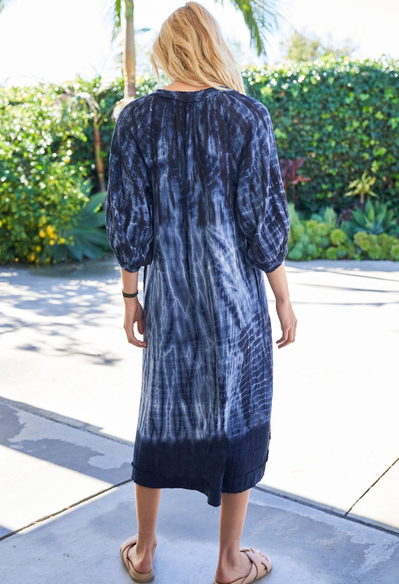 Navy Tide Print Gauze Dress with Pockets - Few Made! - ocean+main