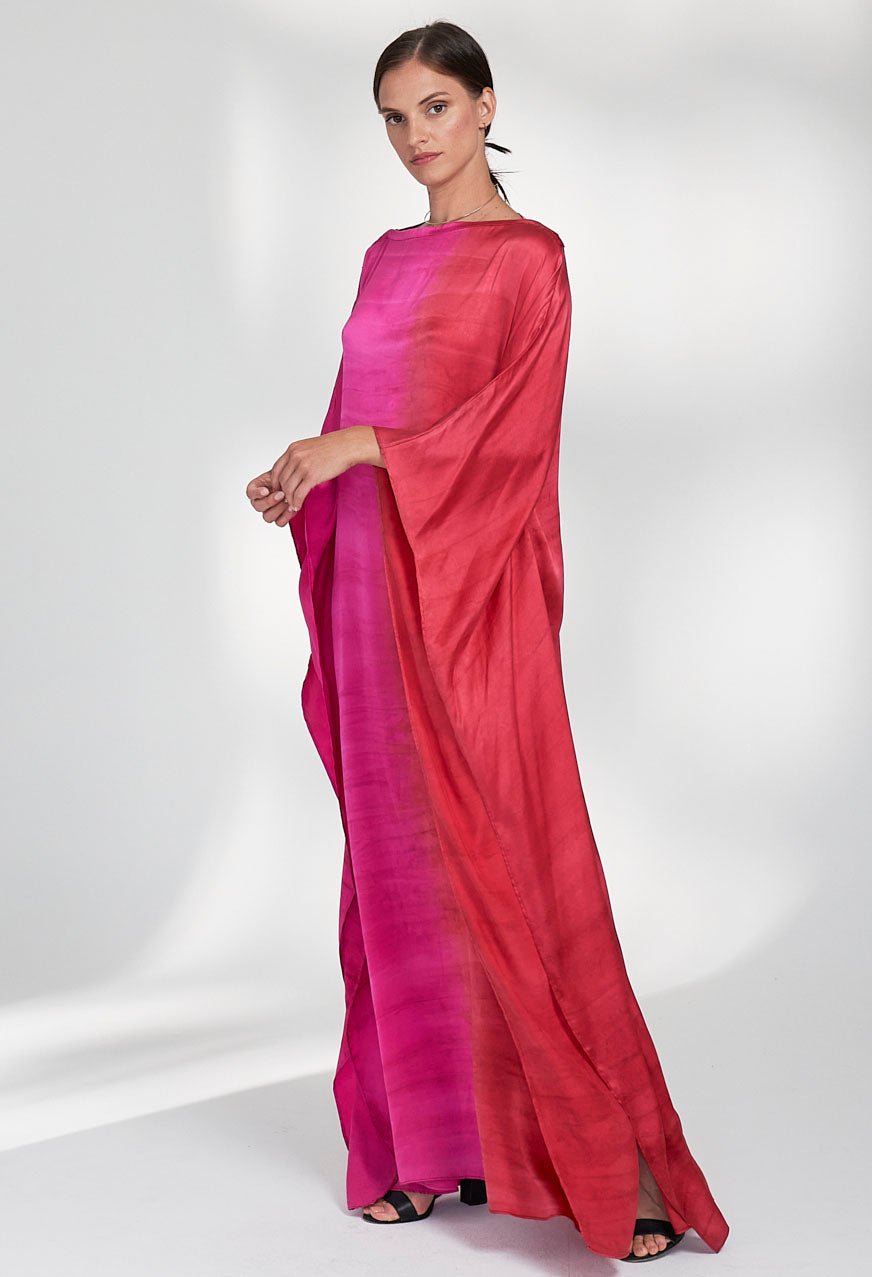 Ombre Fuchsia and Red Boatneck Silk Caftan - ocean+main