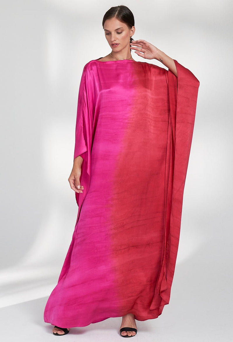 Ombre Fuchsia and Red Boatneck Silk Caftan - ocean+main