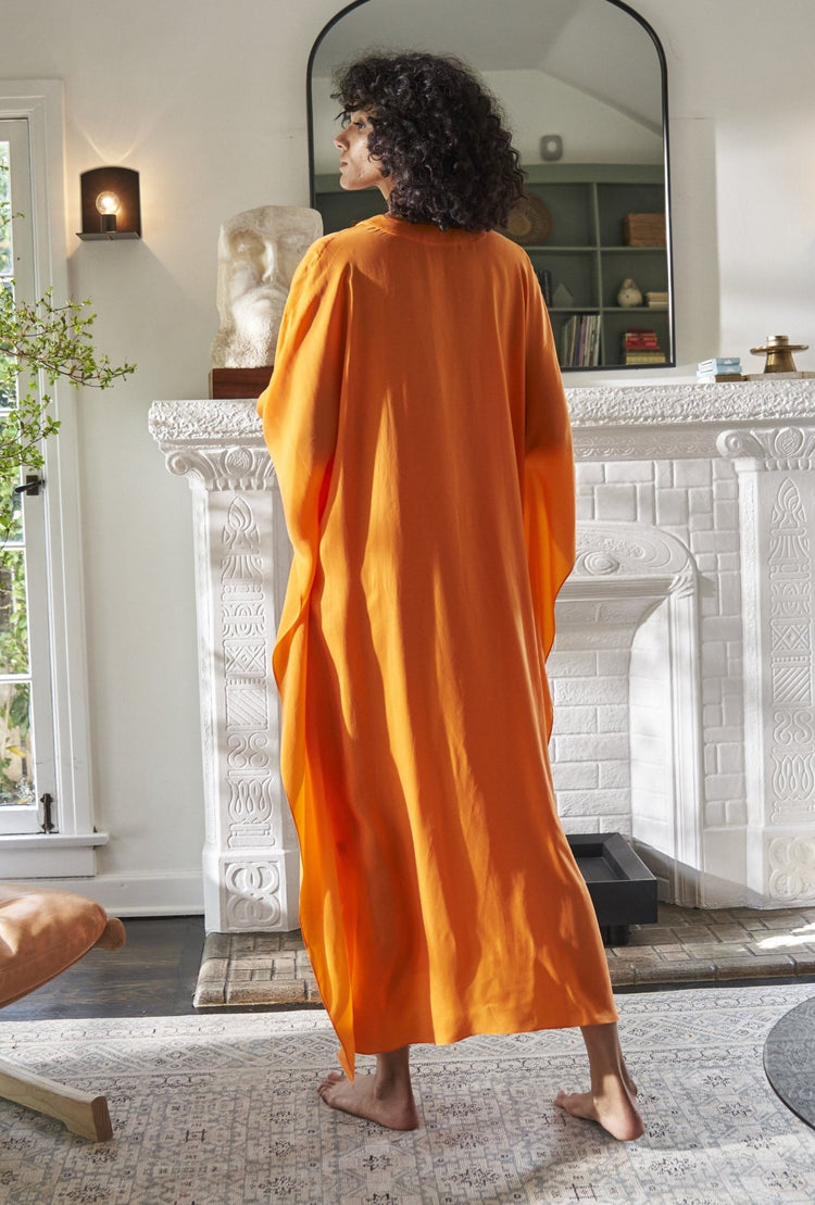 Orange Silk Long Placket Caftan - ocean+main