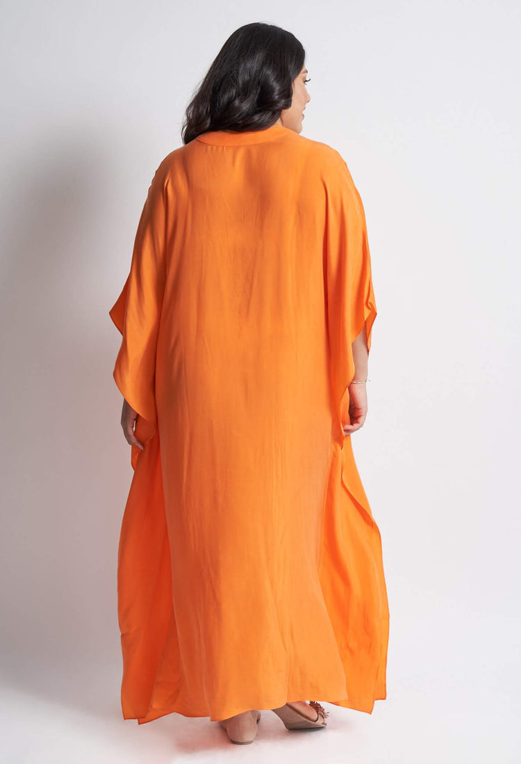 Orange Silk Long Placket Caftan - ocean+main