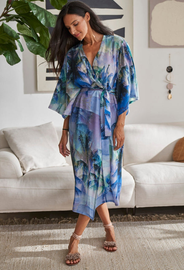 Palm Print Silk Kimono Duster - FEW MADE! - ocean+main