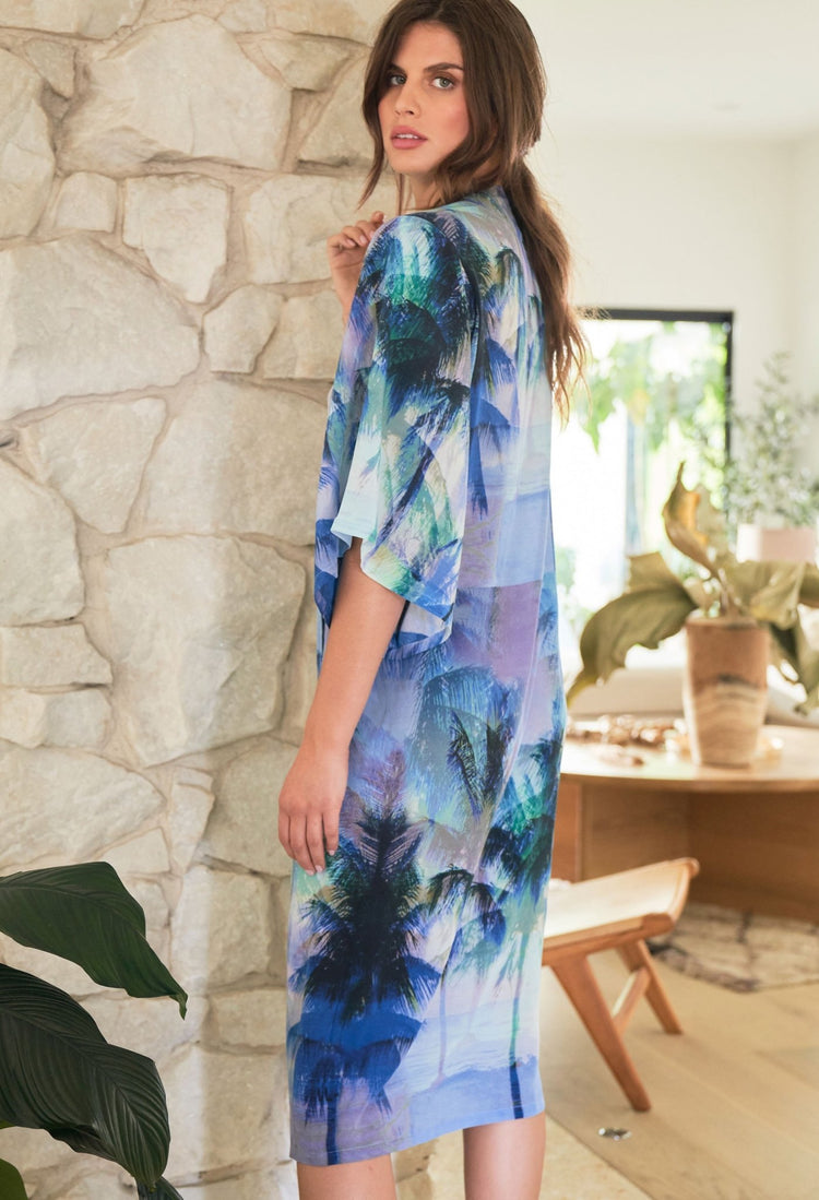 Palm Print Silk Kimono Duster - FEW MADE! - ocean+main
