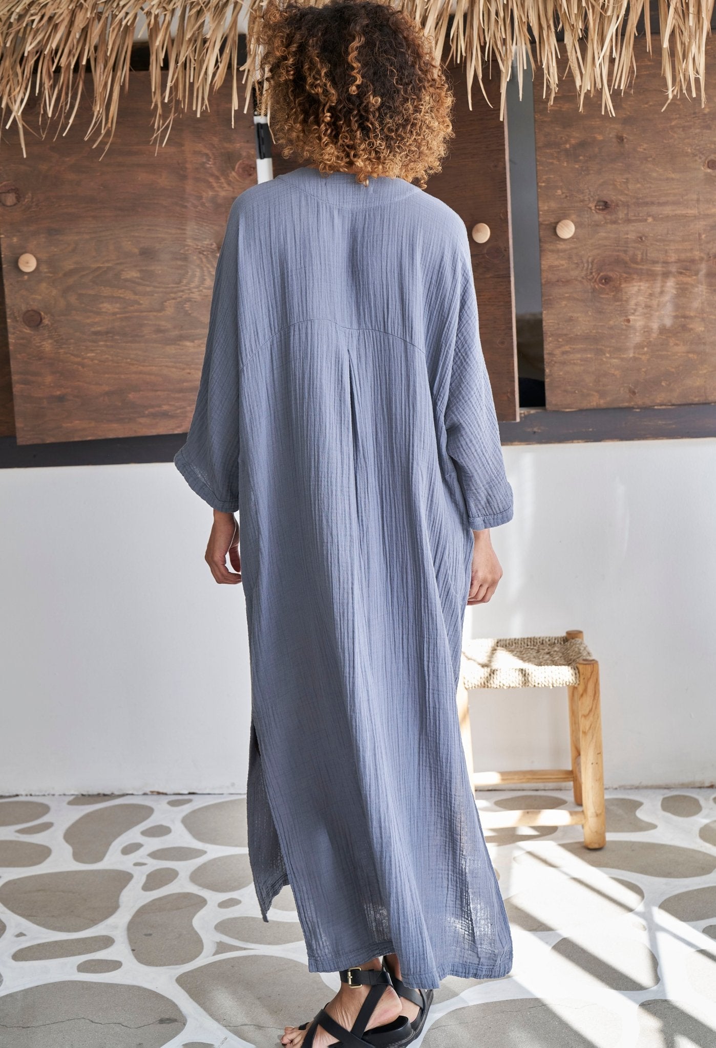 Petrol Cotton Gauze Arc Seam Caftan - ocean+main