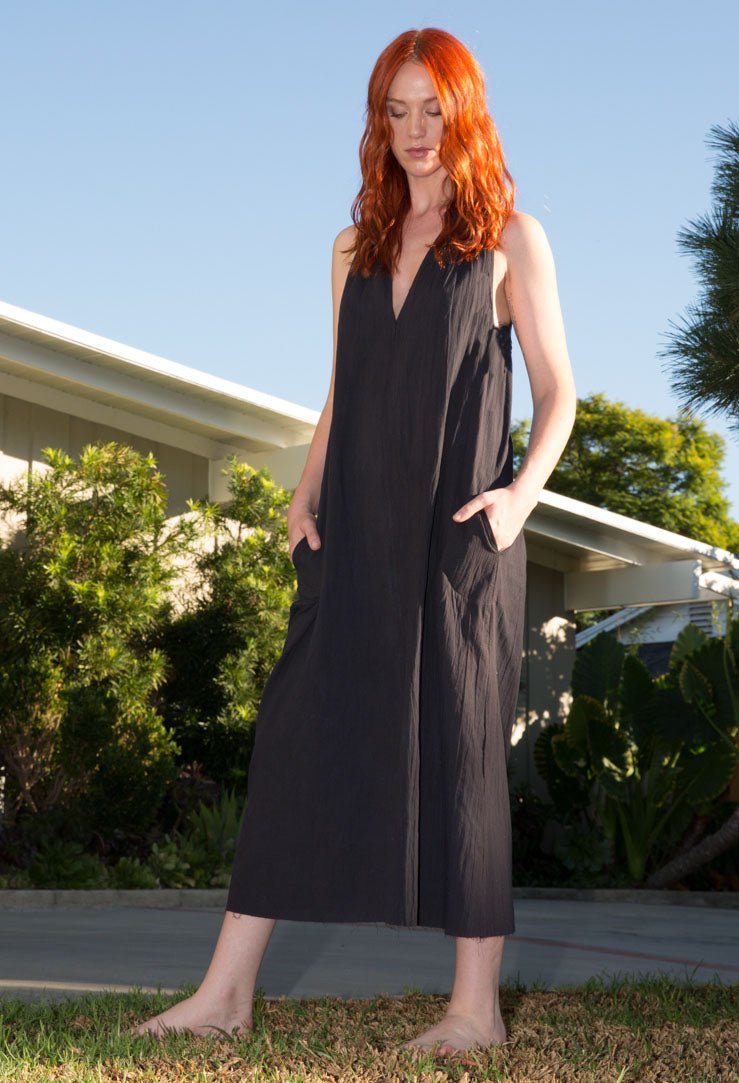 Sleeveless Black Gauze Dress with Pockets - ocean+main
