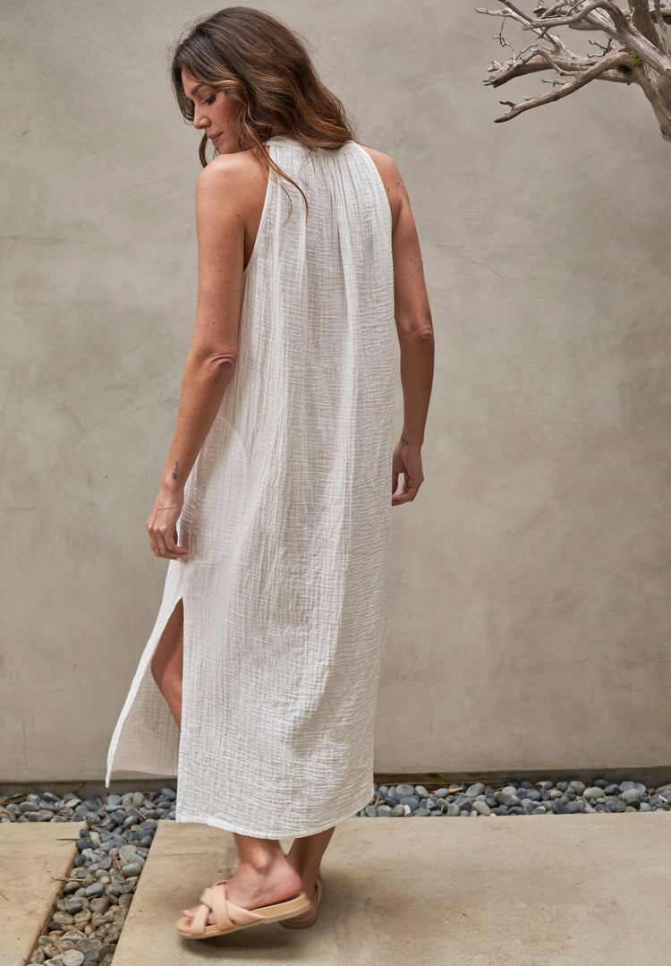 Sleeveless White Gauze Dress with Pockets - ocean+main