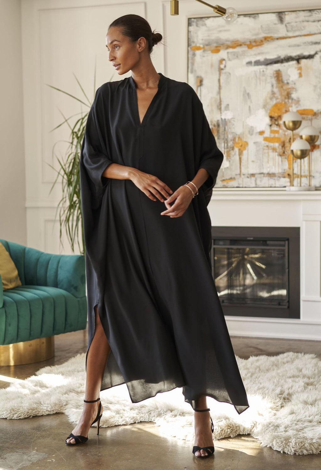 black caftan dress Talitha Silk colour: plum-asymmetric-cut-out-midi-dress Empire waist provides a Filling:Meringue w/walnuts +10 Sheer Lace Asymmetric Neckline