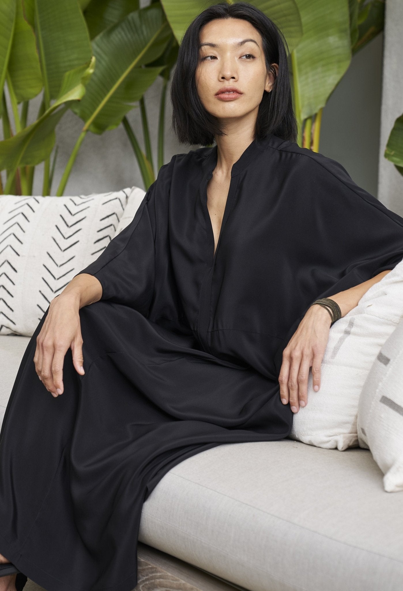 Talitha Black Silk Caftan - ocean+main