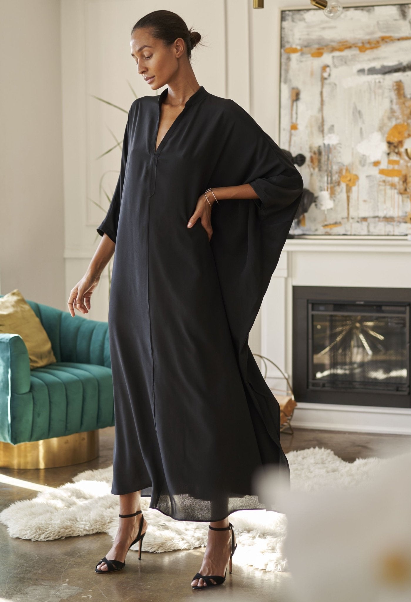 Talitha Black Silk Caftan - ocean+main