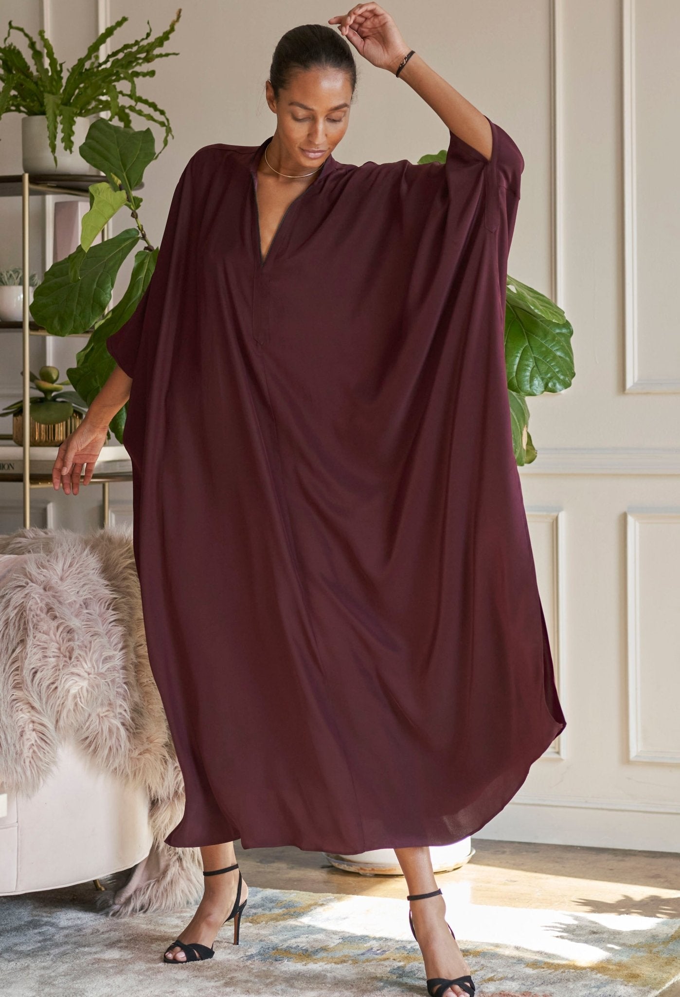Talitha Silk Burgundy Caftan - ocean+main