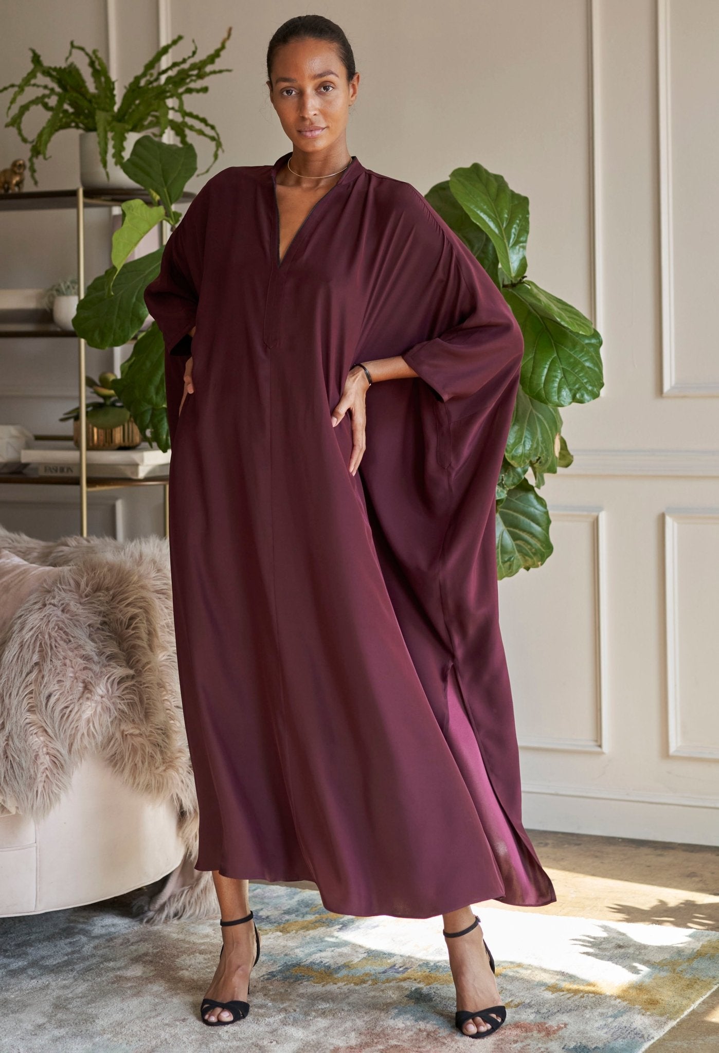 Talitha Silk Burgundy Caftan - ocean+main