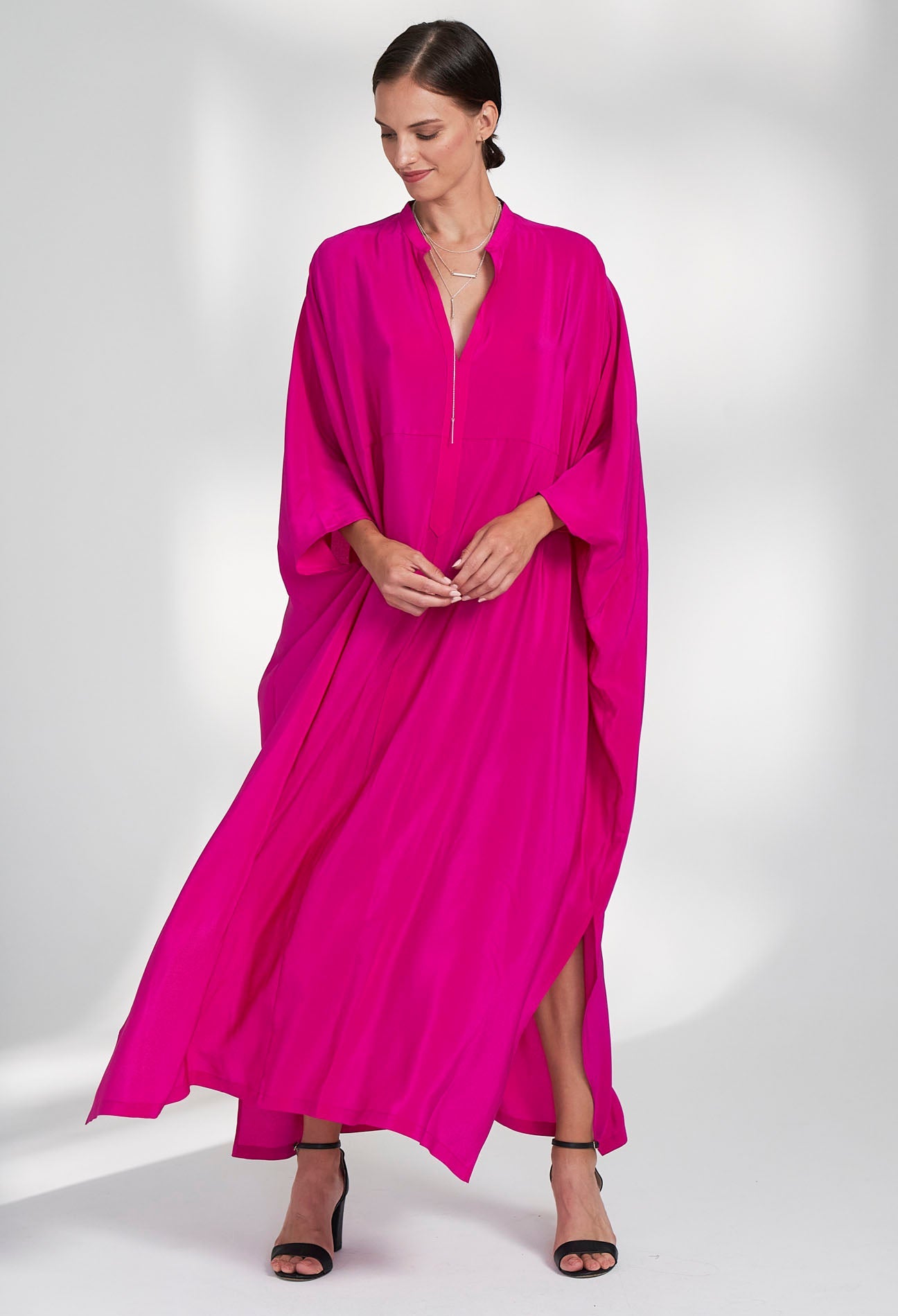 Talitha Silk Fuchsia Caftan - ocean+main