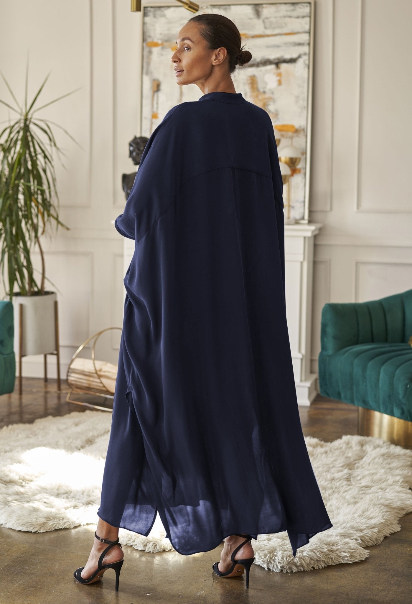 Talitha Silk Navy Caftan - ocean+main