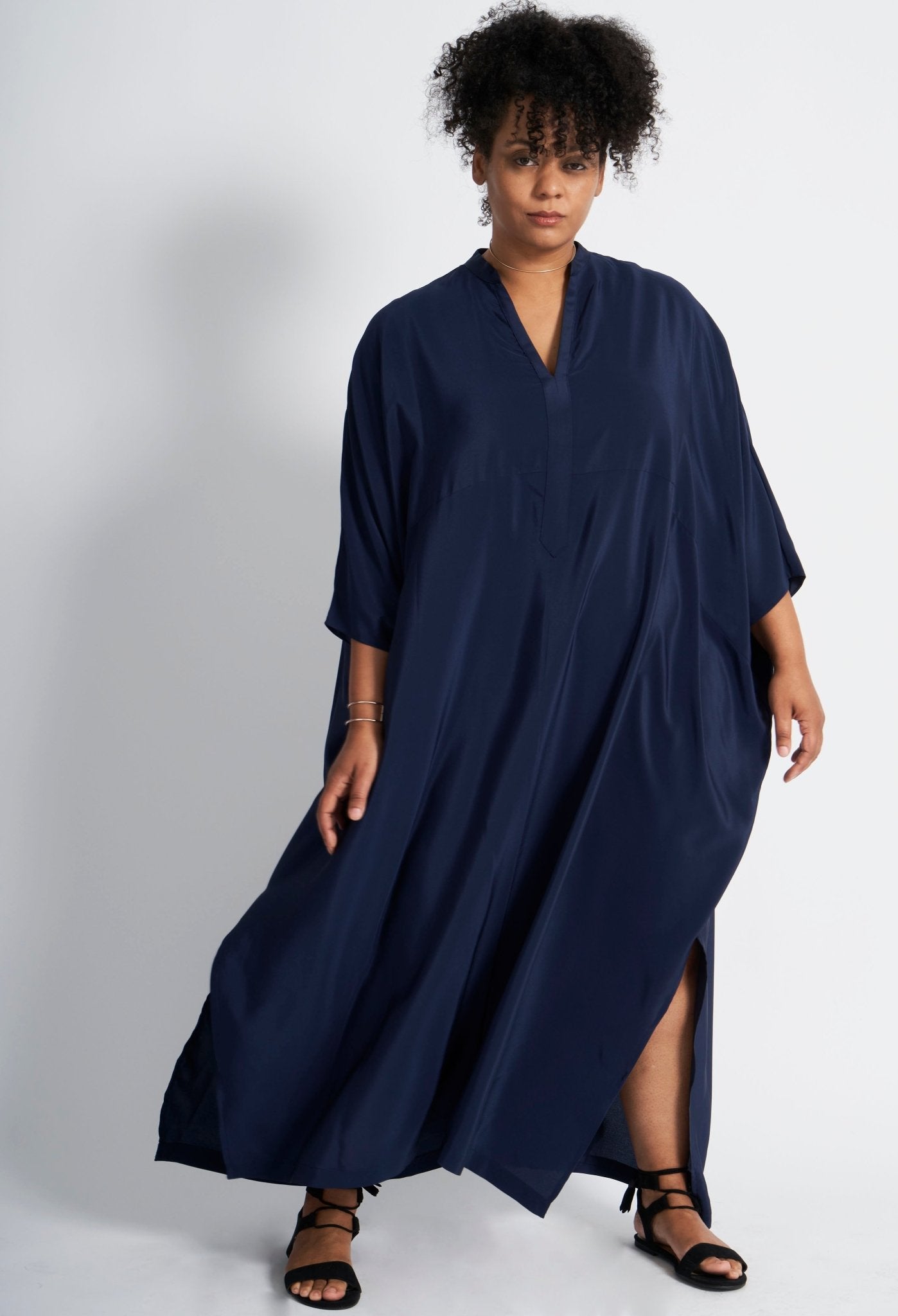 Talitha Silk Navy Caftan - ocean+main