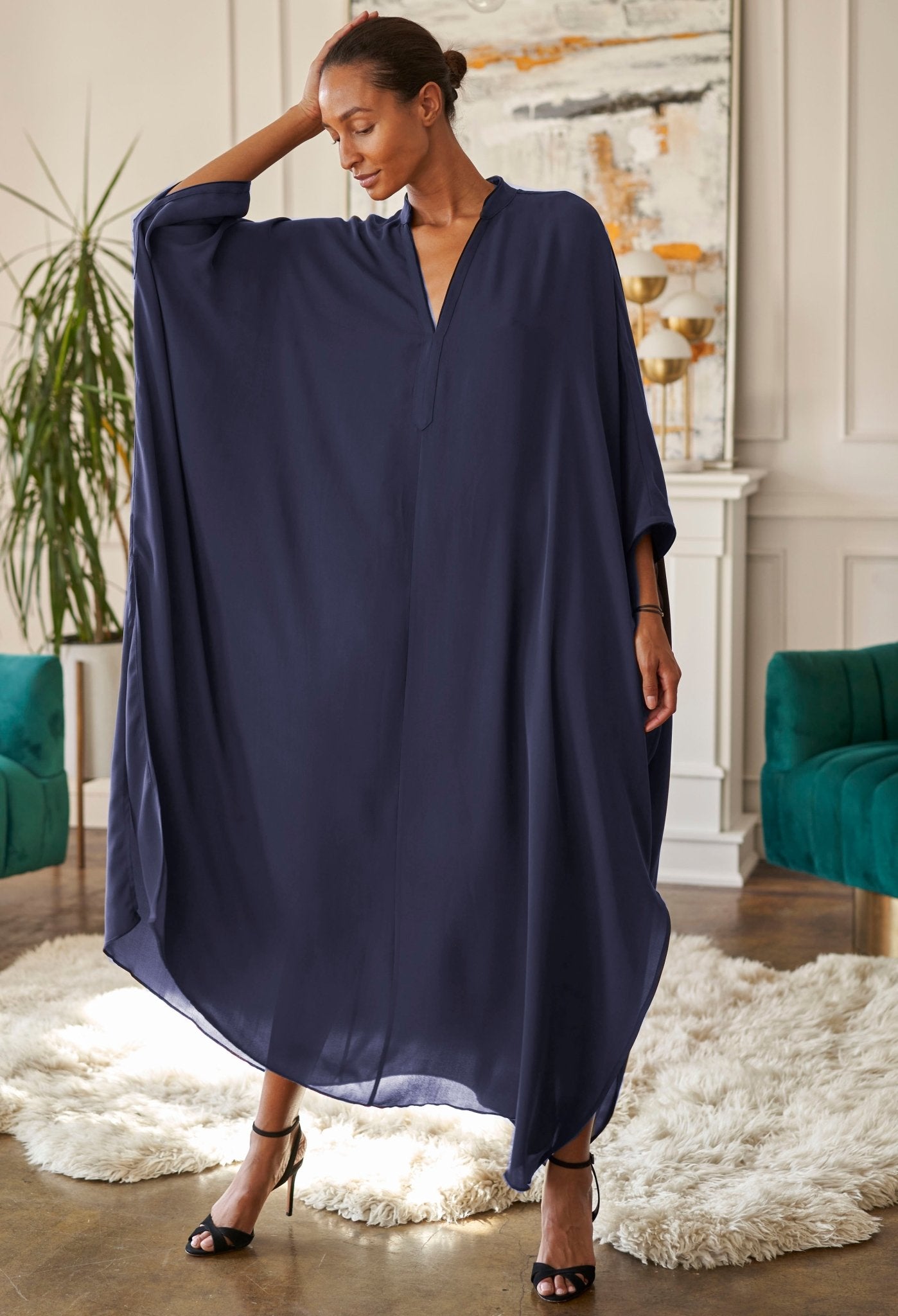 Talitha Silk Navy Caftan - ocean+main