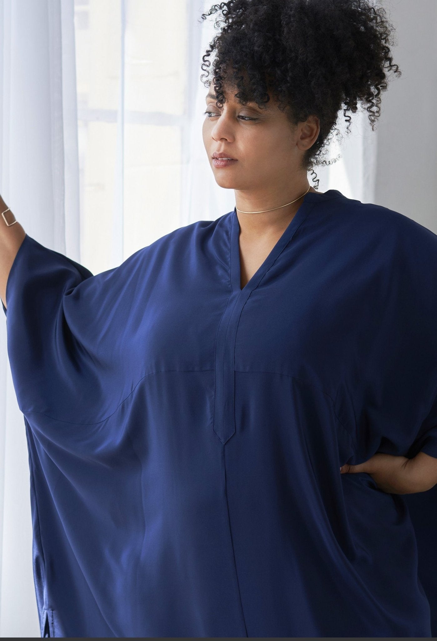 Talitha Silk Navy Caftan - ocean+main