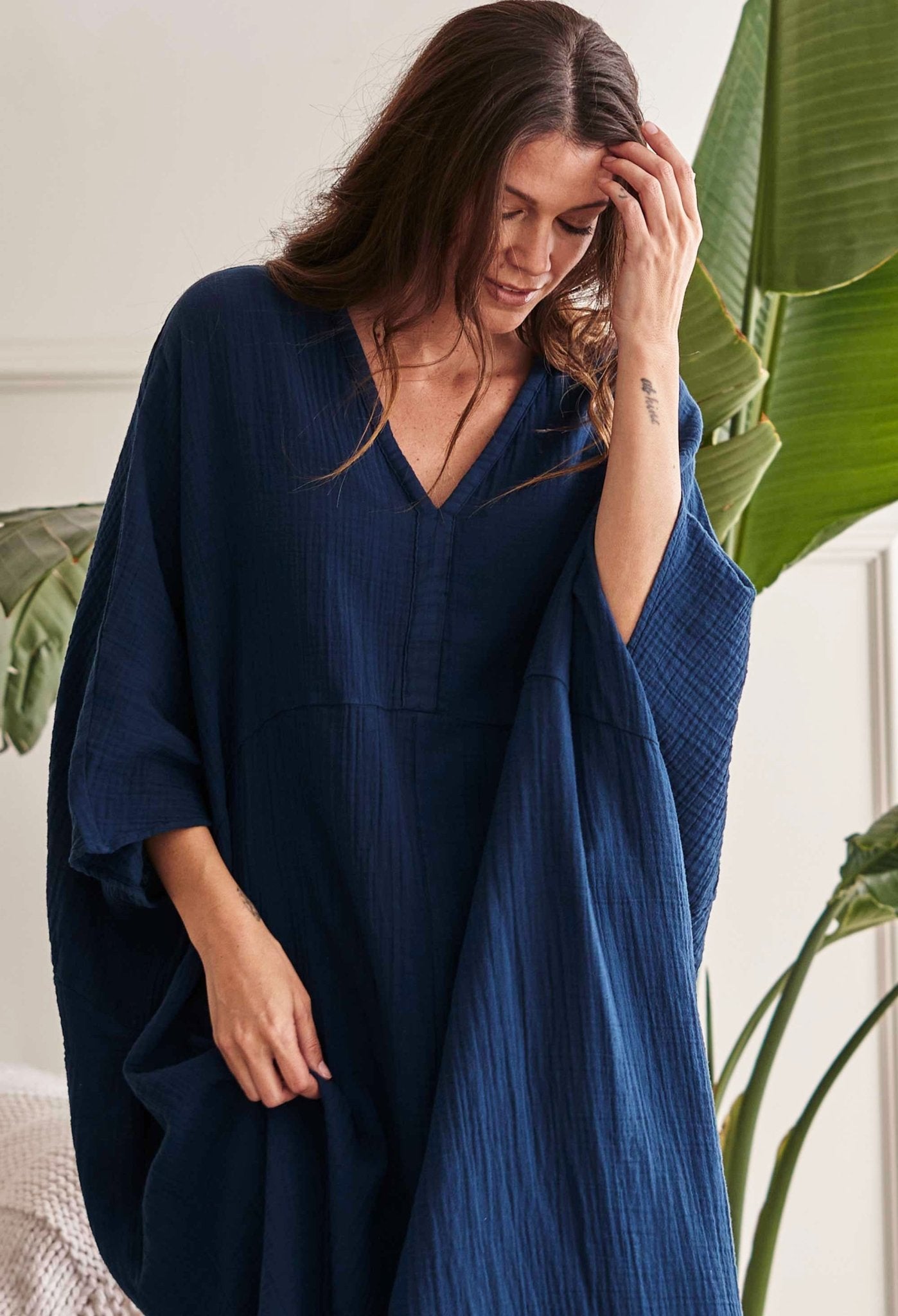 Teal Cotton Talitha Gauze Caftan - ocean+main