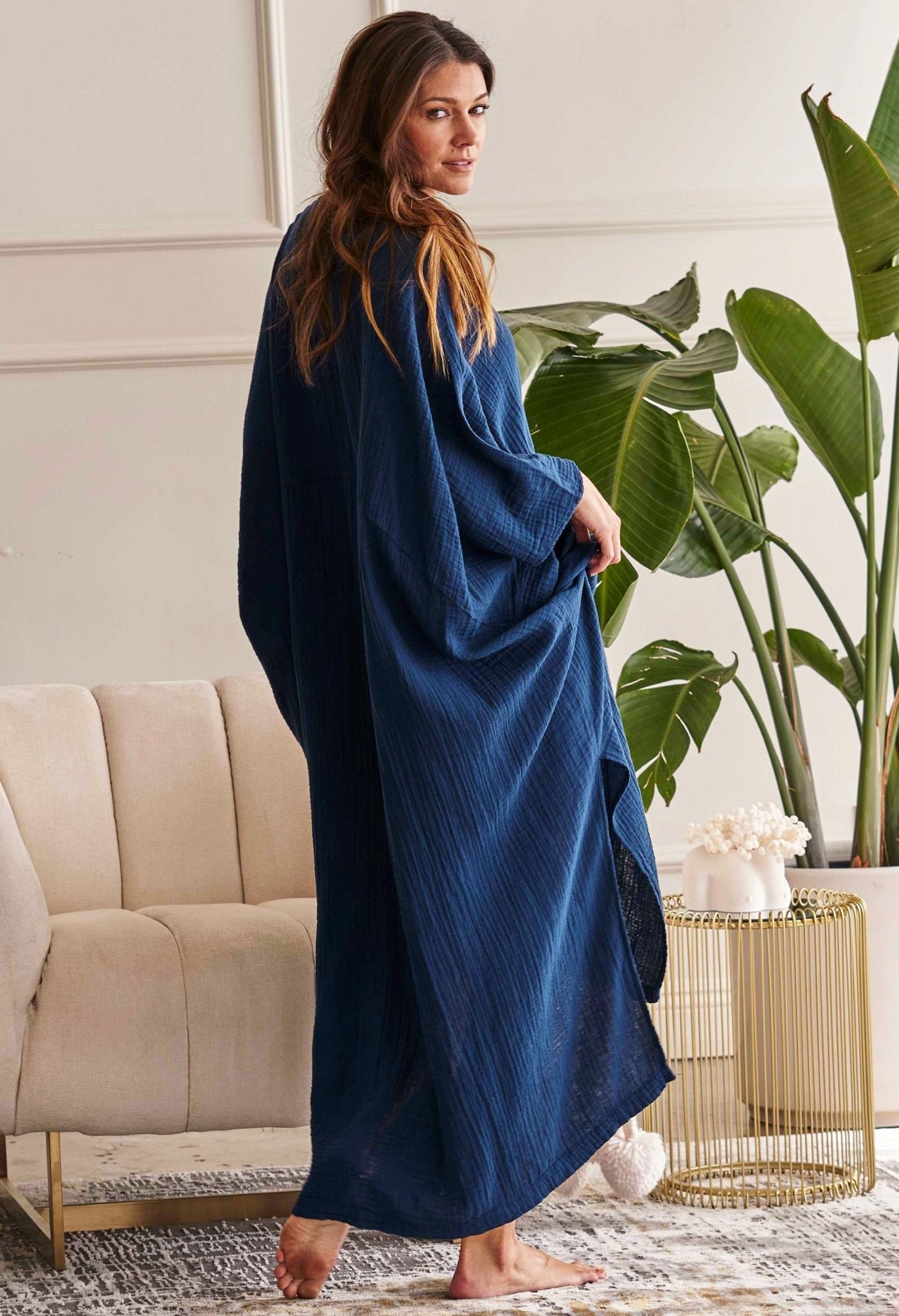 Teal Cotton Talitha Gauze Caftan - ocean+main