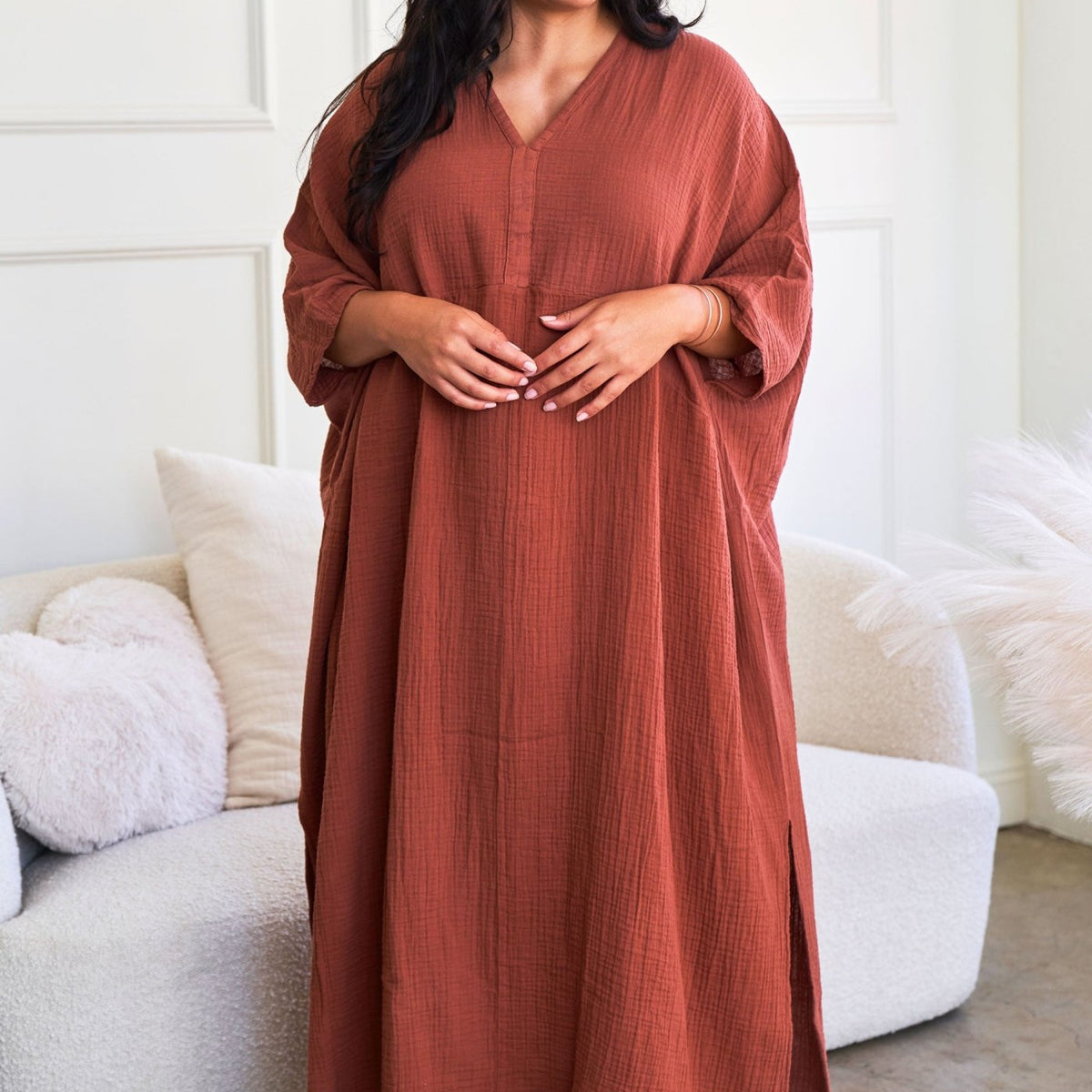 caftan cotton dress Ocean+Main | Talitha Fabric_Tulle Color:Green Gingham Soliel Puff Sleeve Midi or at the beach