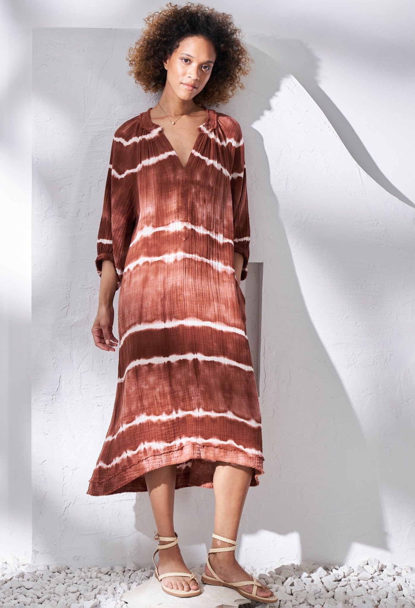 Terracotta Halo Gauze Dress with Pockets - ocean+main