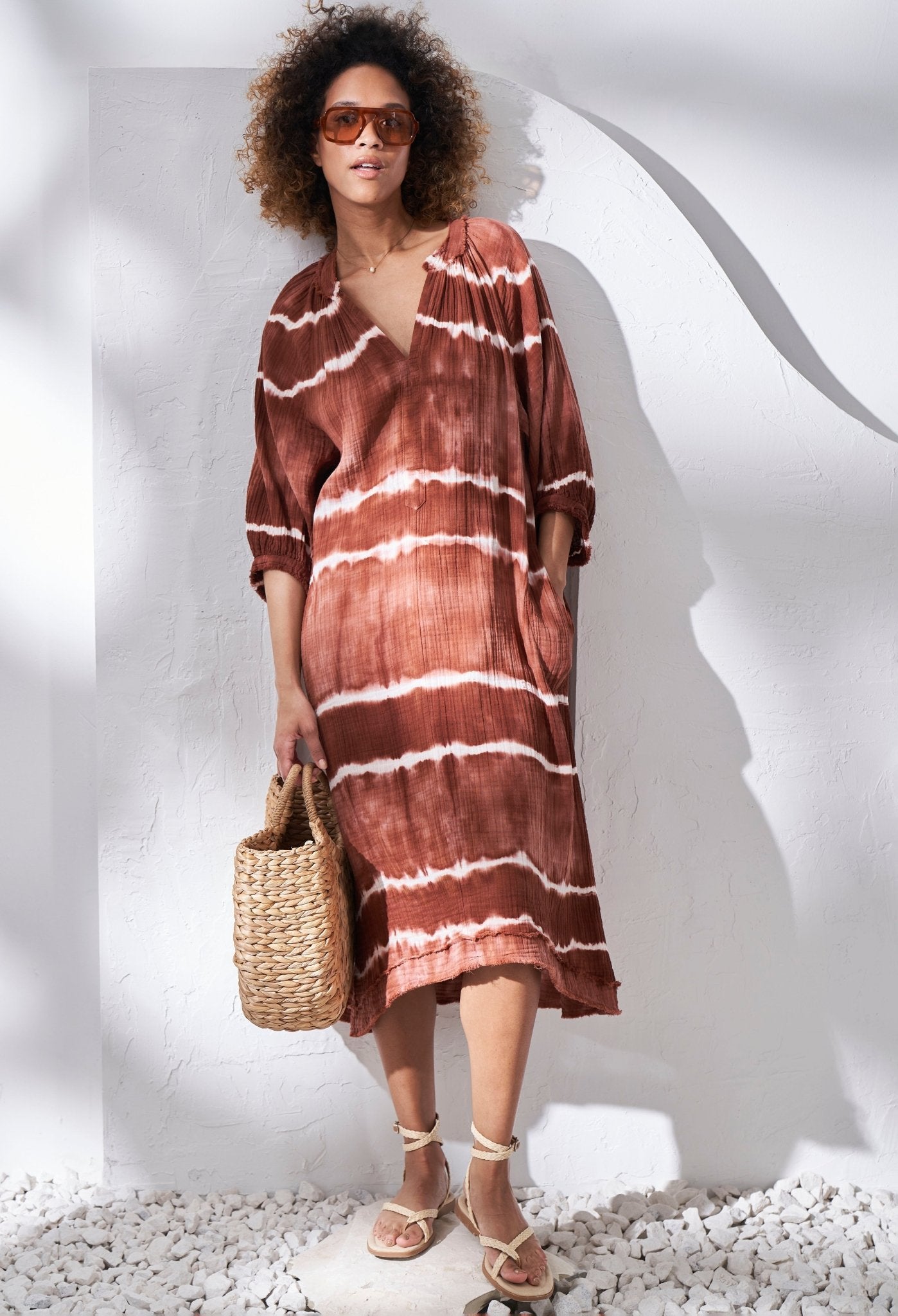 Terracotta Halo Gauze Dress with Pockets - ocean+main