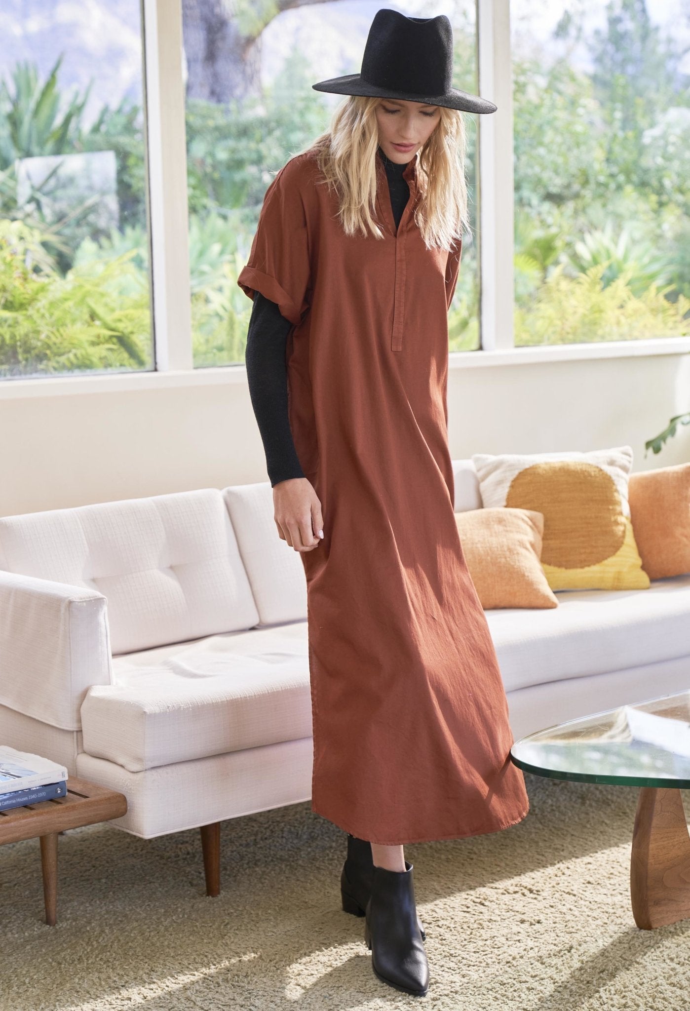 Terracotta Long Cotton Easy Dress - ocean+main