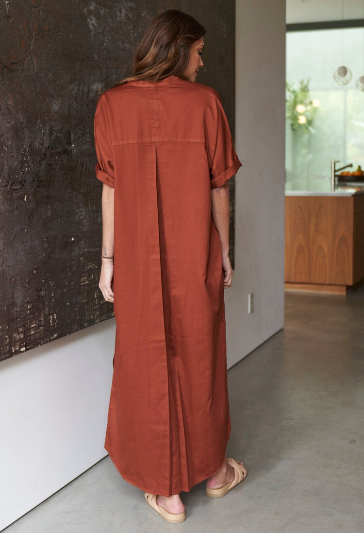 Terracotta Long Cotton Easy Dress - ocean+main