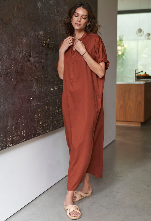 Terracotta Long Cotton Easy Dress - ocean+main