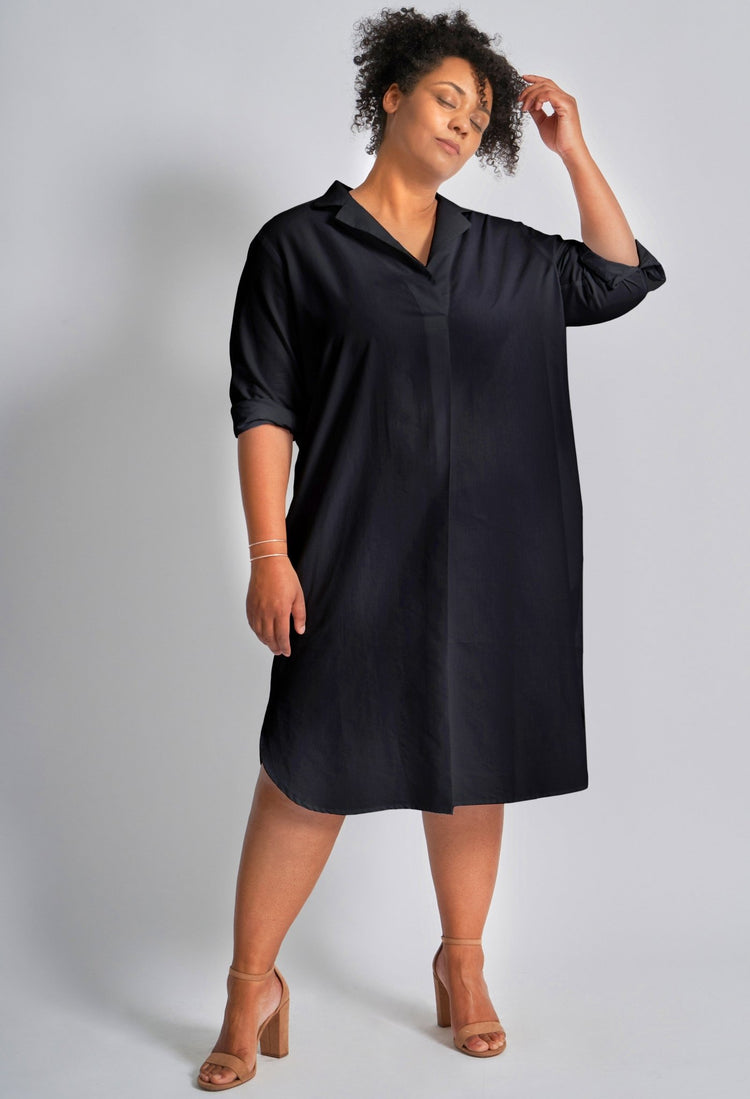 UPCYCLED - Black Cotton Shirt Dress - ocean+main